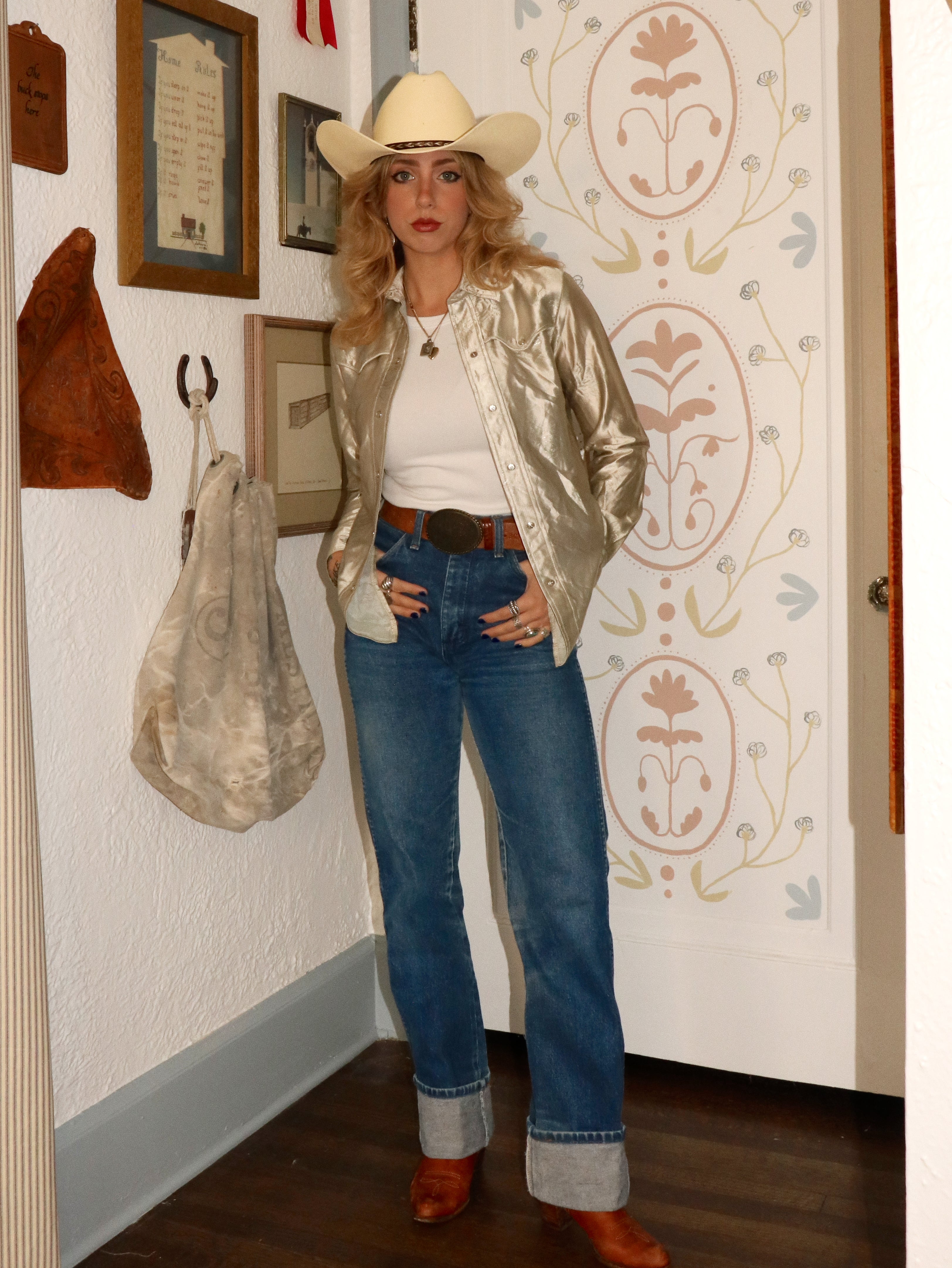 Silver Satin Western Shirt