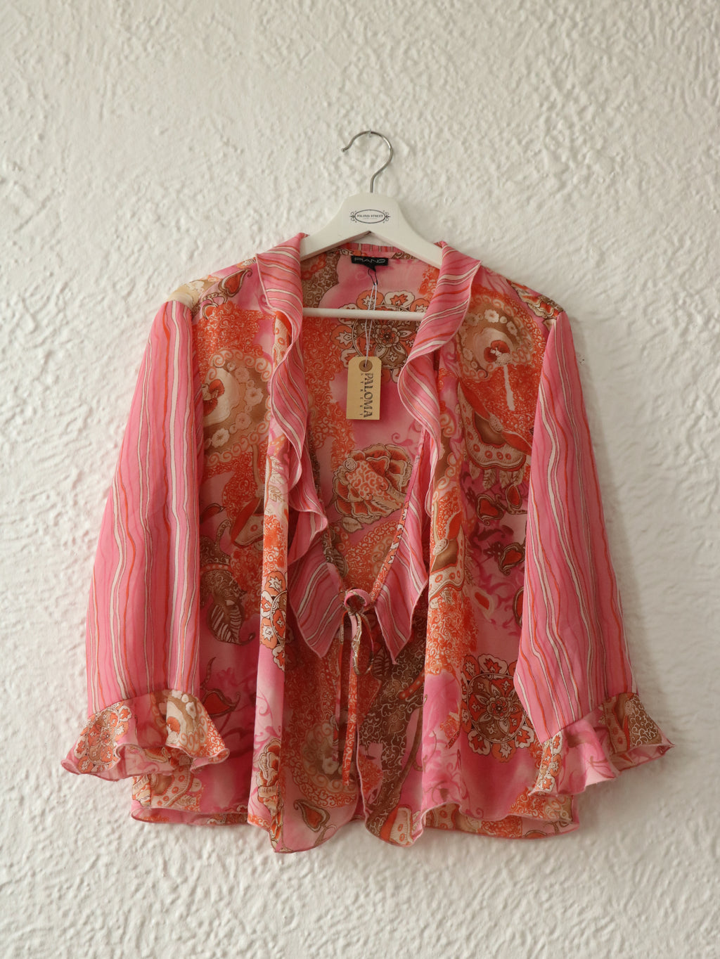 Y2K Pink Paisley Tie Blouse - Size Large