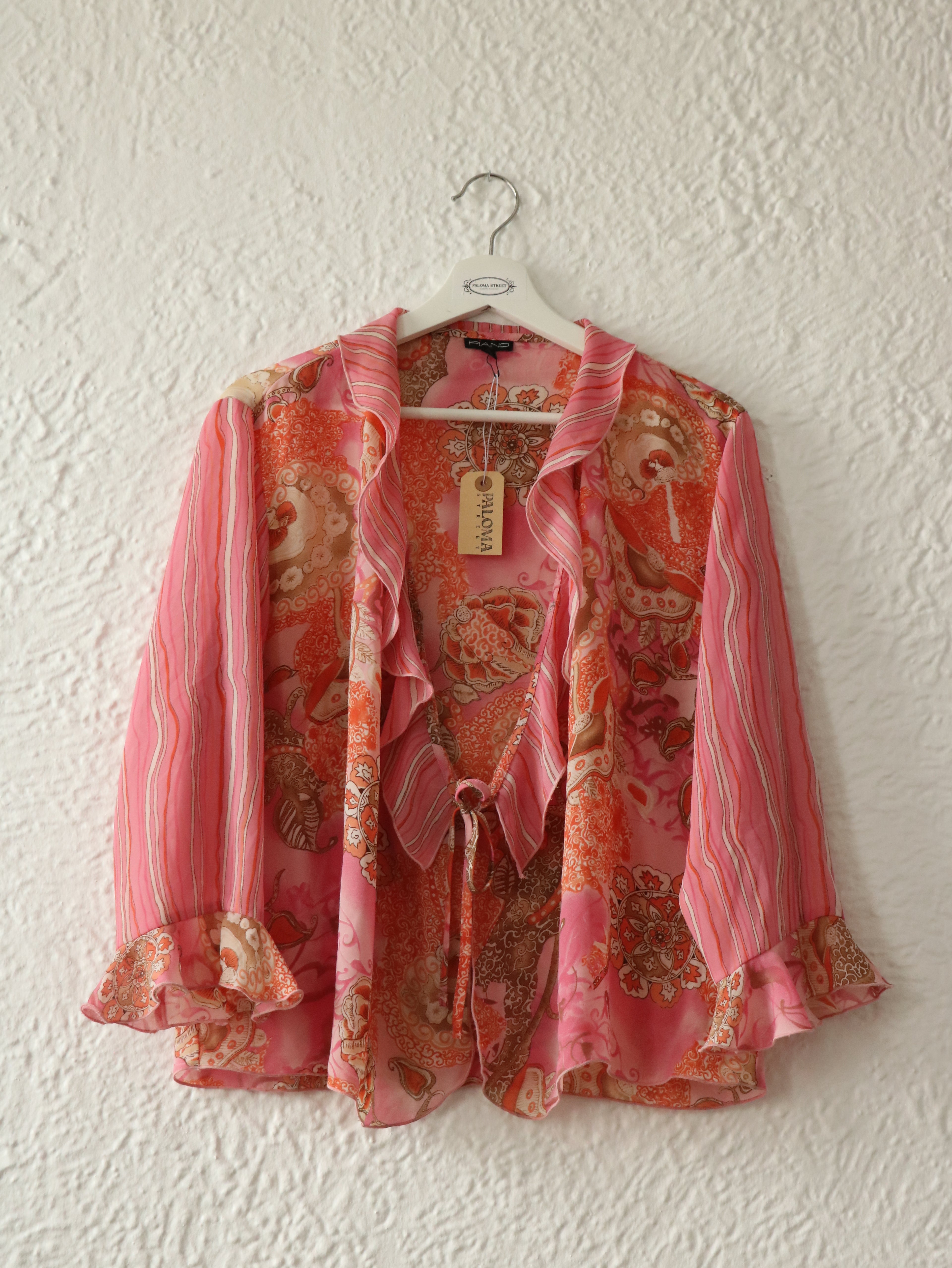 Y2K Pink Paisley Tie Blouse - Size Large