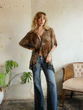 Y2K Beaded Leopard Swing Blouse - Size 3X