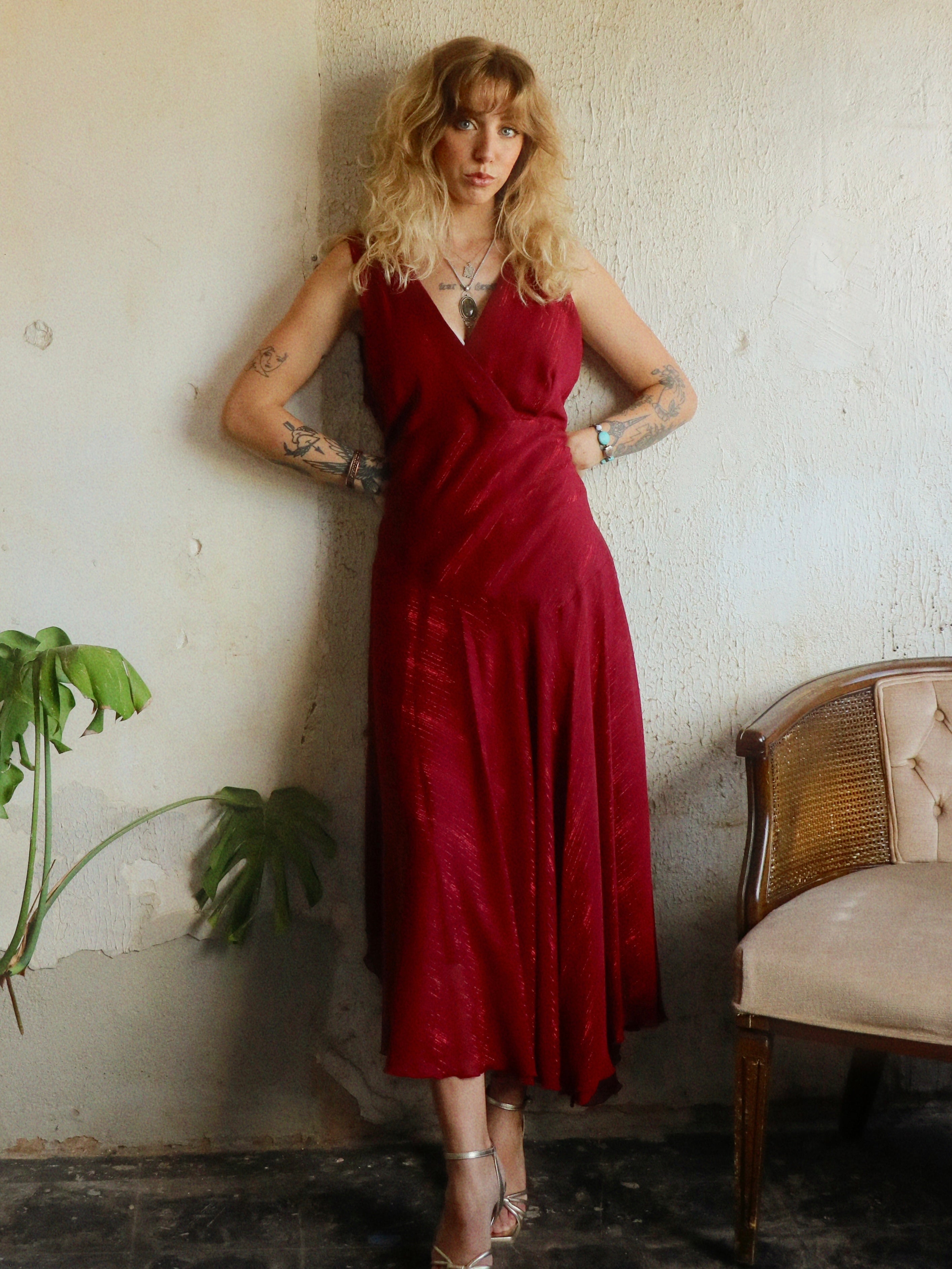 Y2K Metallic Crimson Swing Dress - Size 16 (XL)
