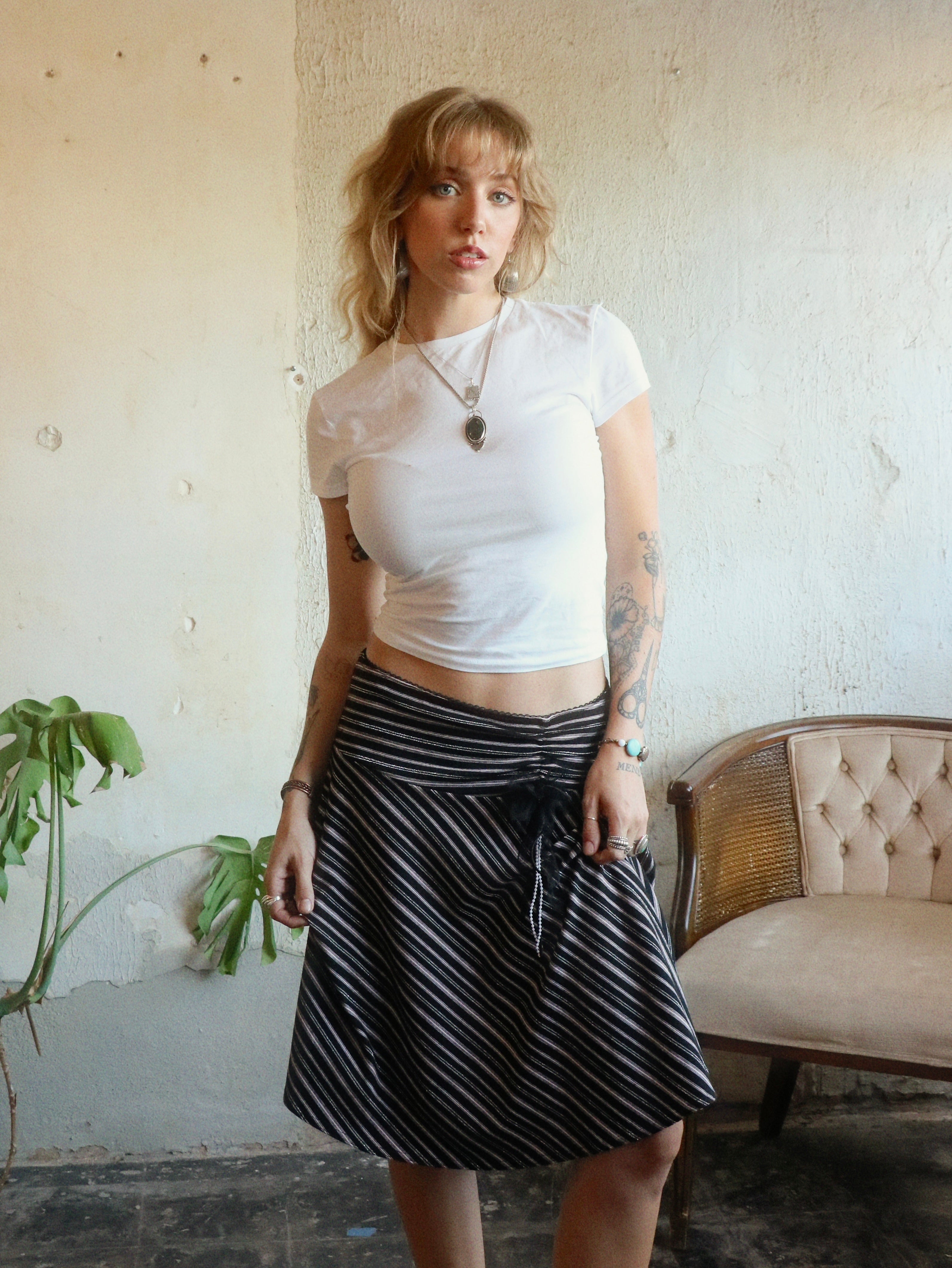Y2K Metallic Stripe Low Rise Skirt - Size Medium