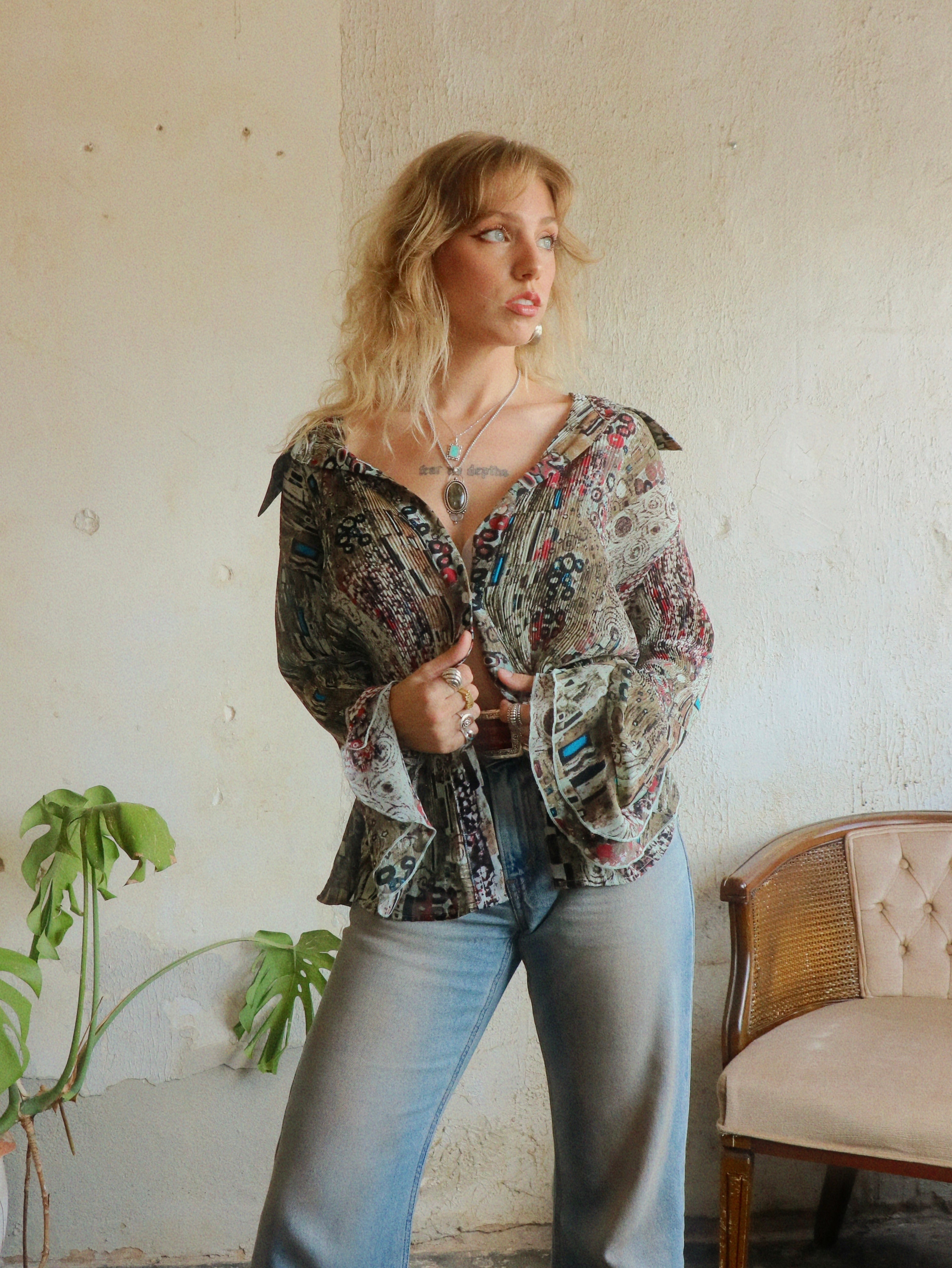Y2K Art Print Swing Blouse - Size 18/20W (XL/XXL)