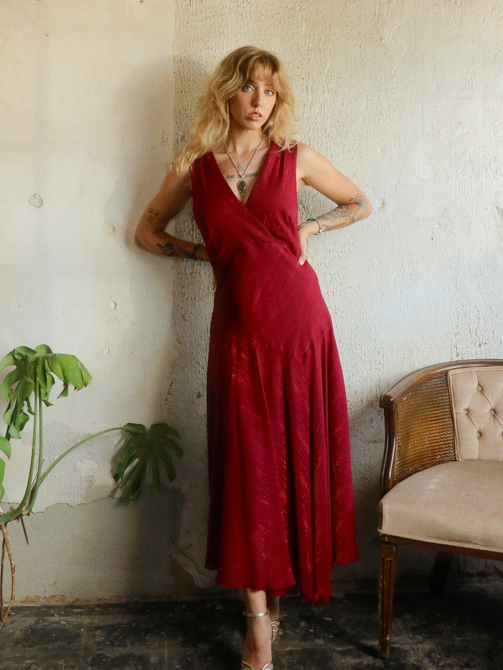Y2K Metallic Crimson Swing Dress - Size 16 (XL)