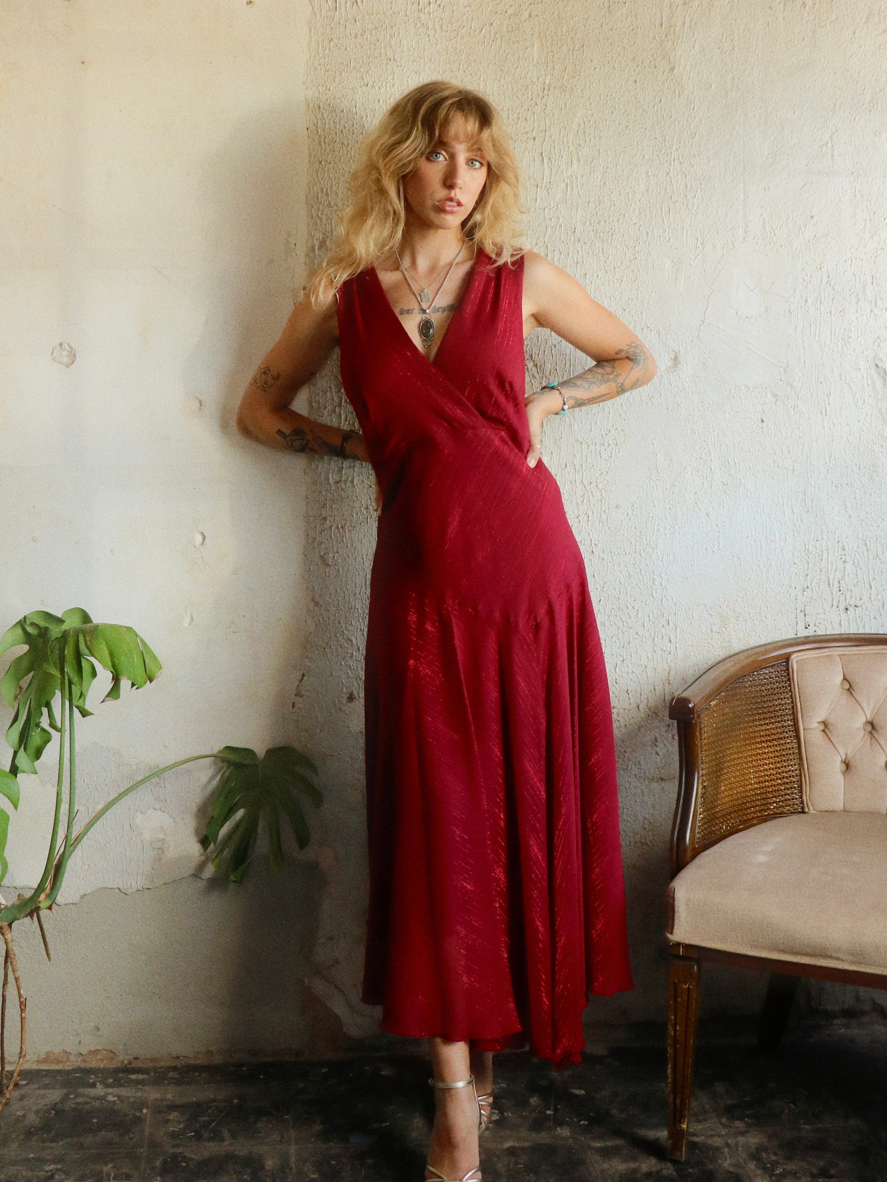 Y2K Metallic Crimson Swing Dress - Size 16 (XL)