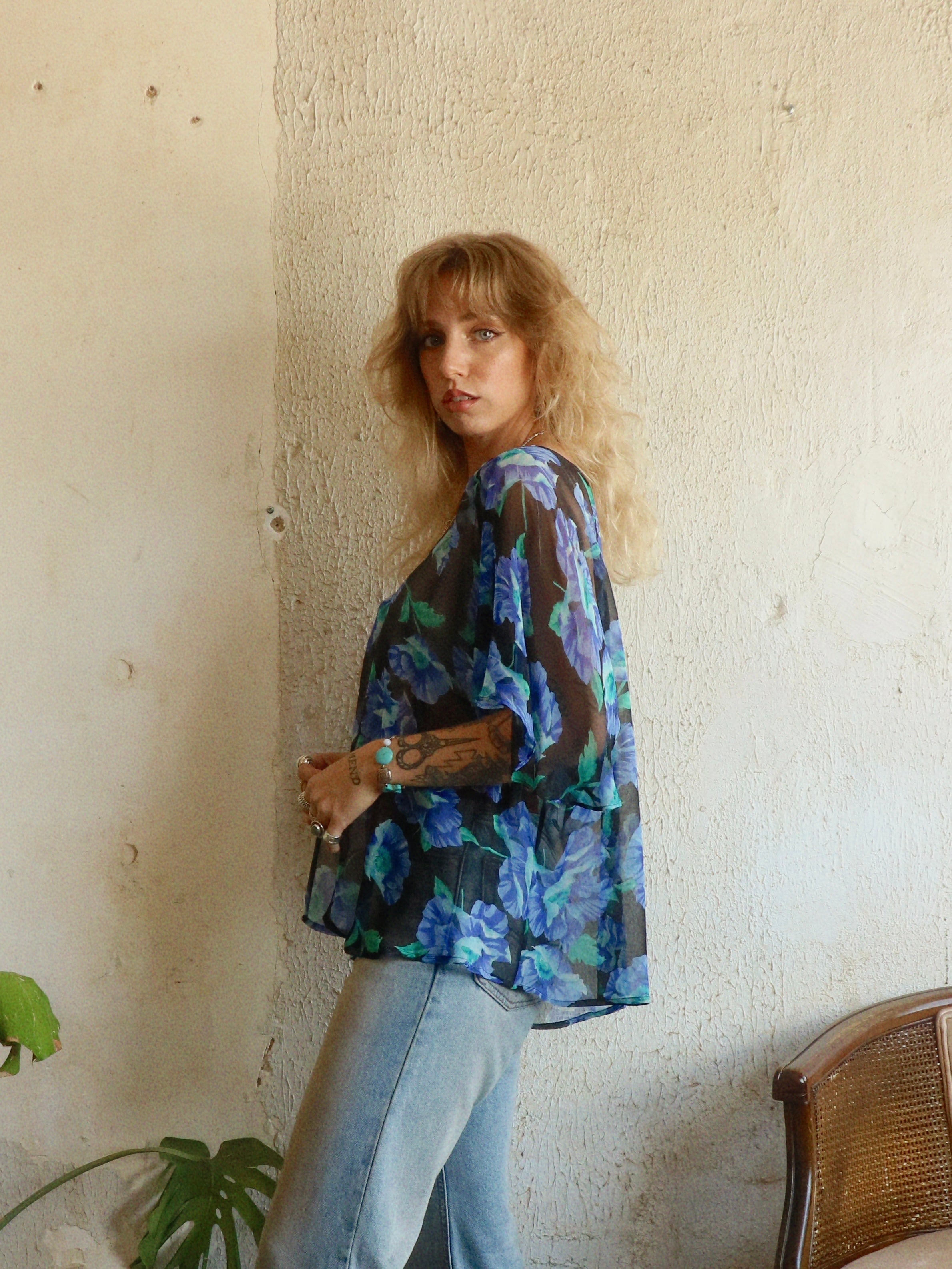 90s Silk Floral Blouse - Size 20W (XXL)