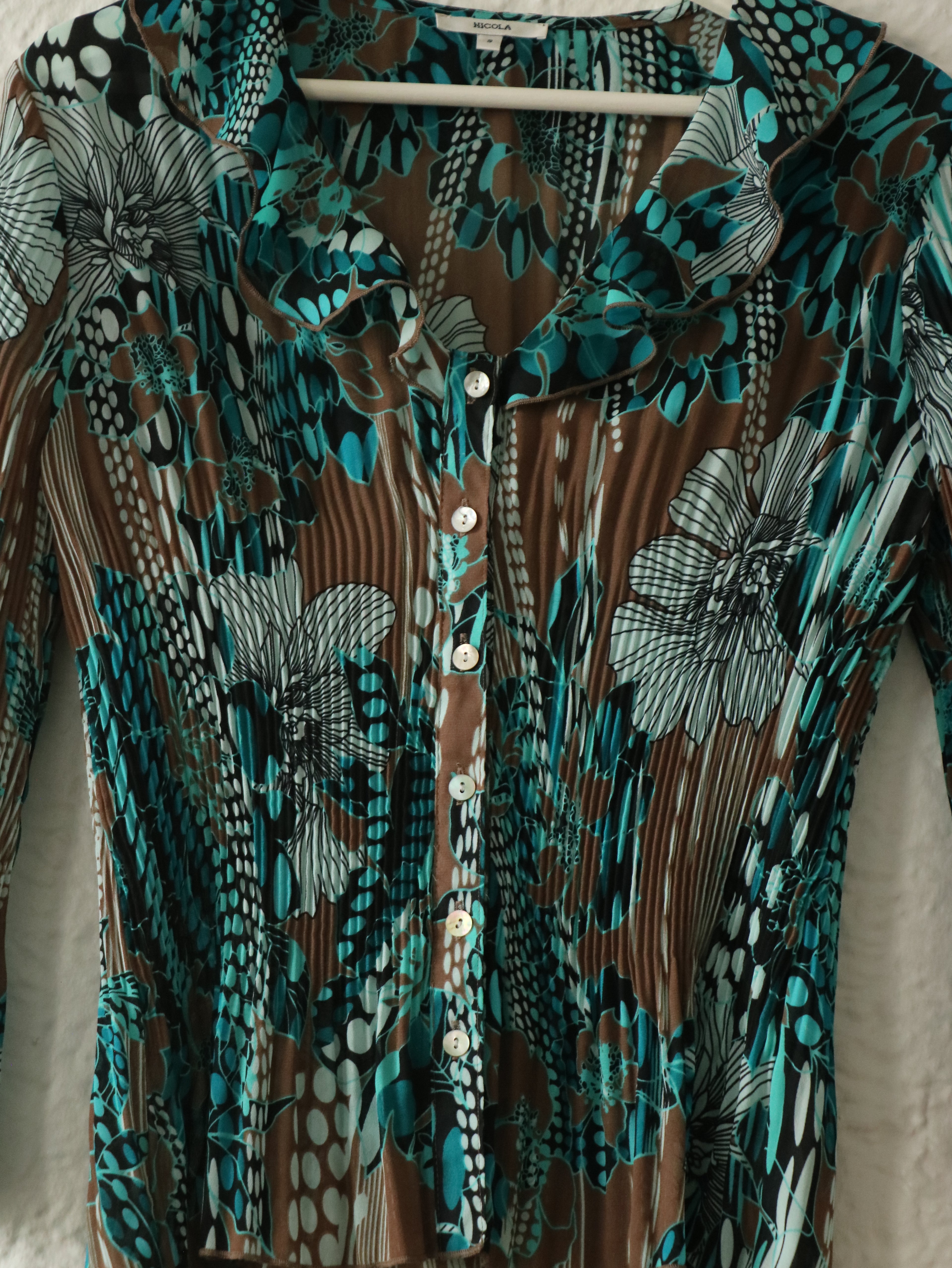 Y2K Floral Pleated Blouse - Size Small