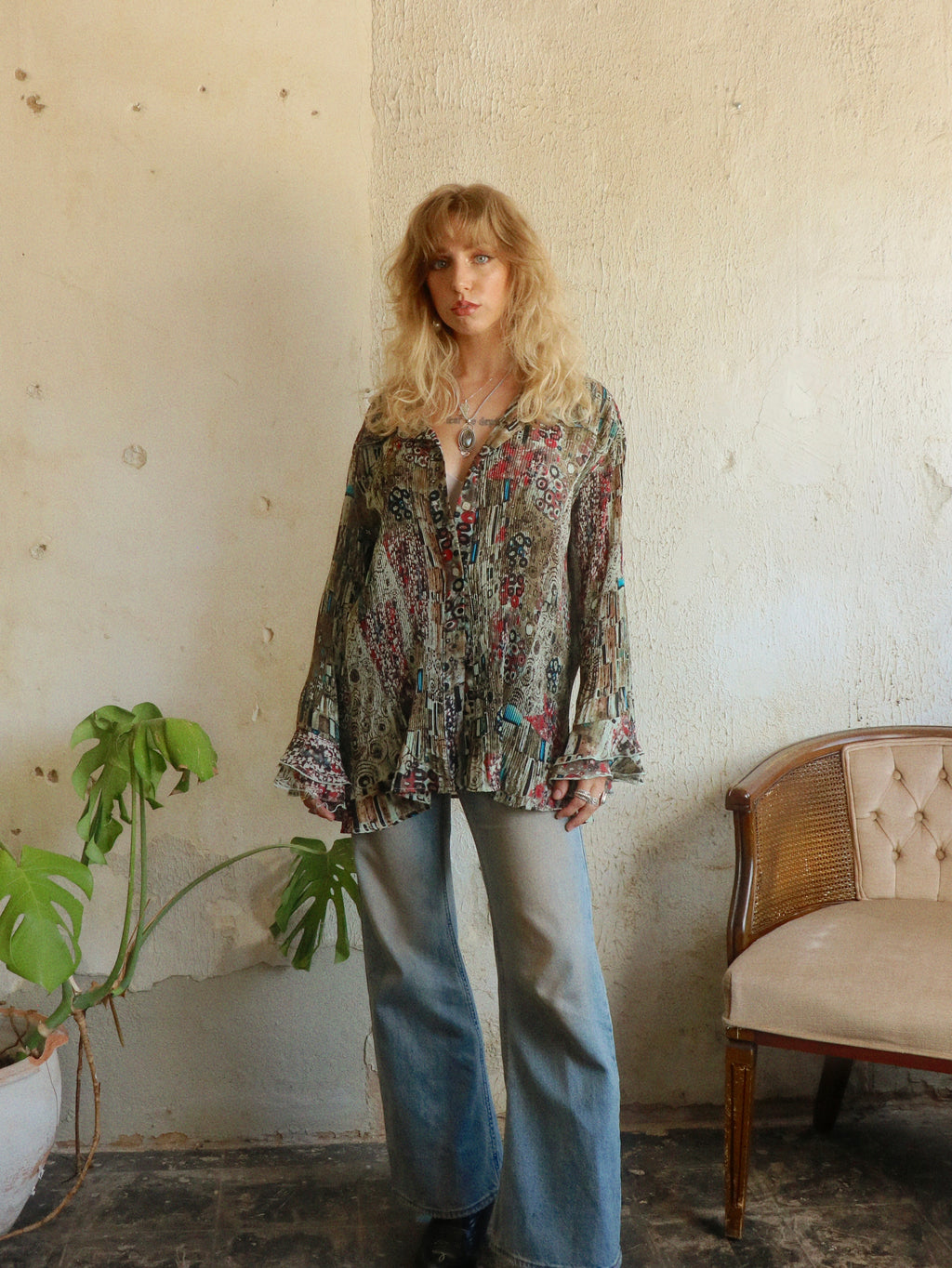 Y2K Art Print Swing Blouse - Size 18/20W (XL/XXL)