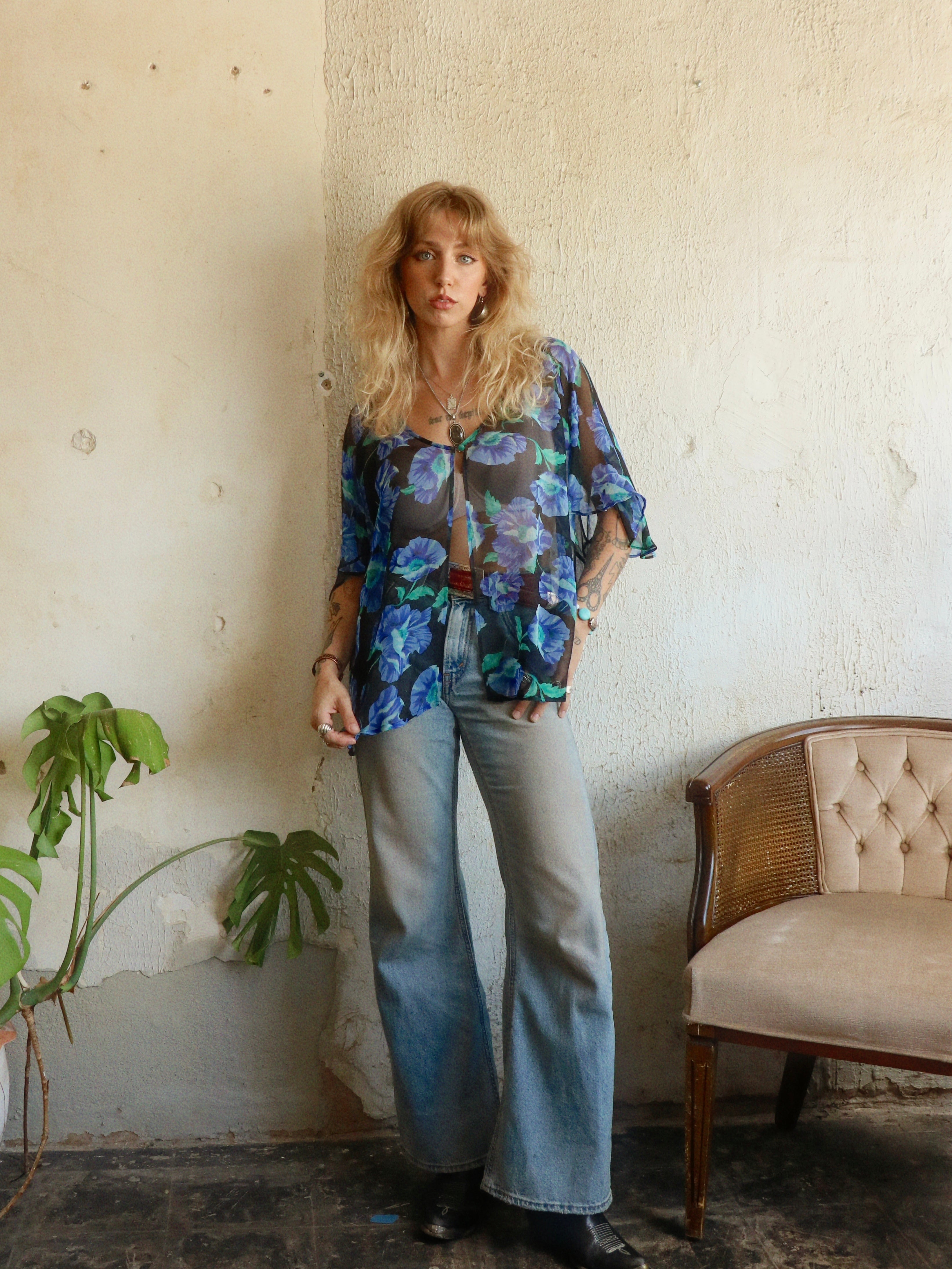 90s Silk Floral Blouse - Size 20W (XXL)