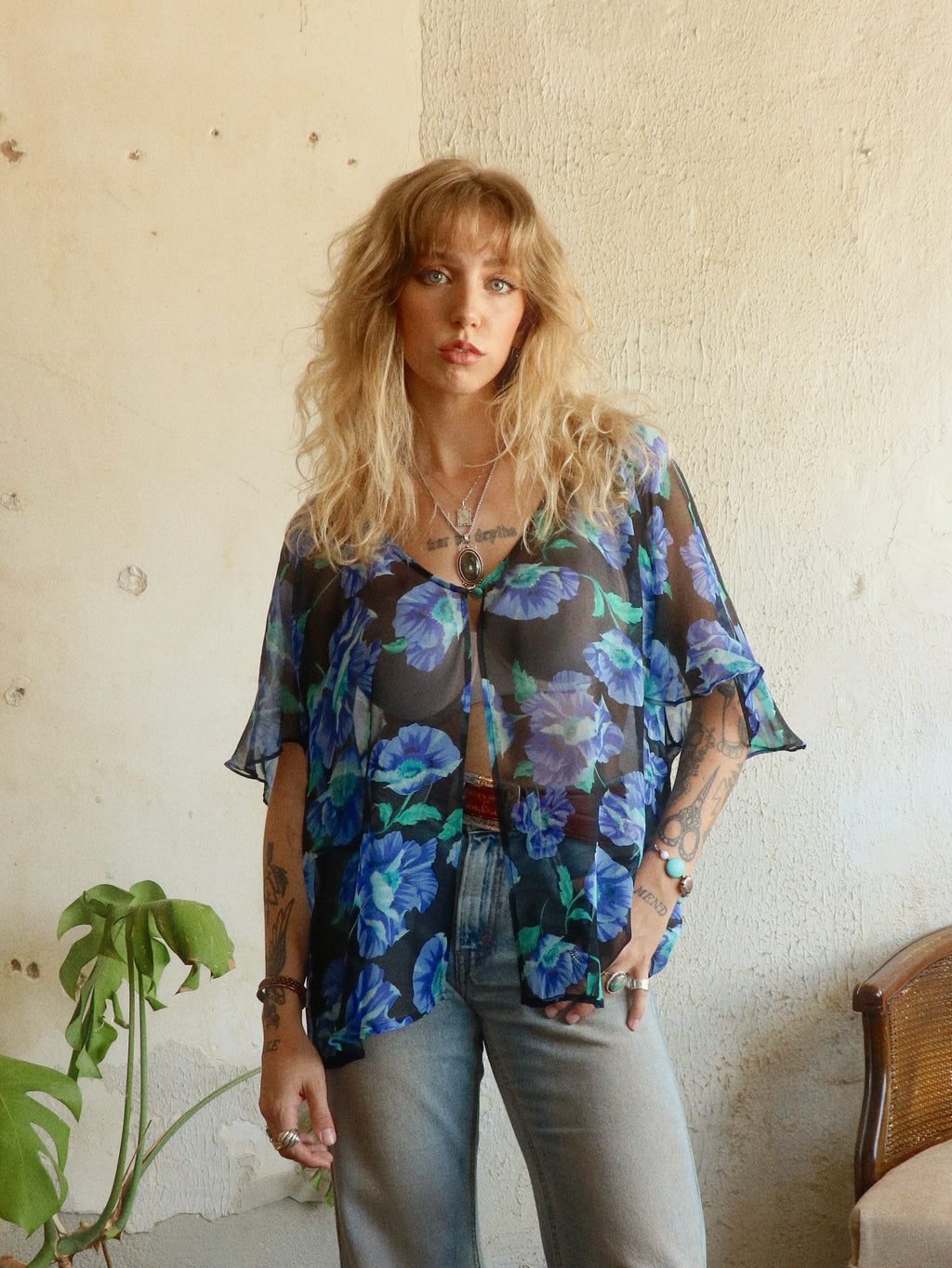 90s Silk Floral Blouse - Size 20W (XXL)
