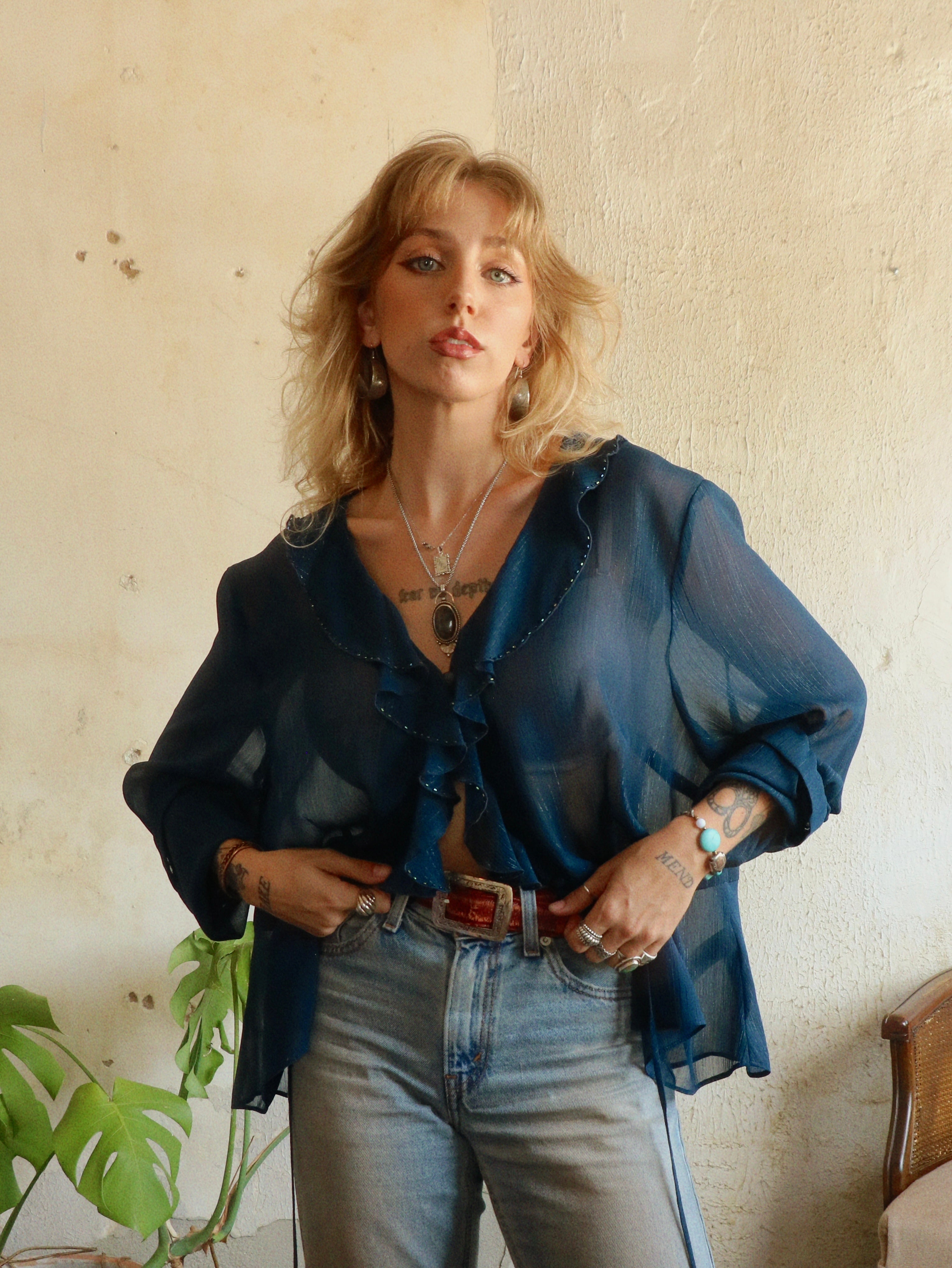 Y2K Metallic Beaded Chiffon Blouse - Size 18WP (XL)