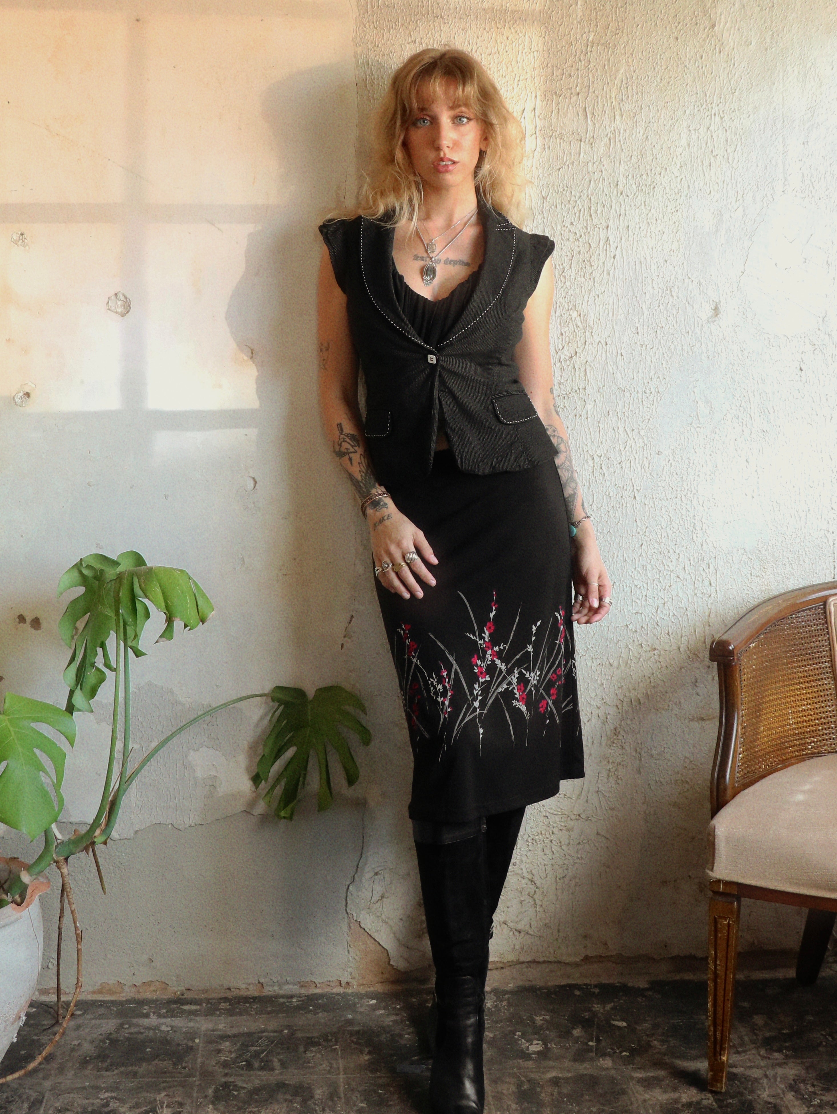 Y2K Cherry Blossom Midi Skirt - Size XS