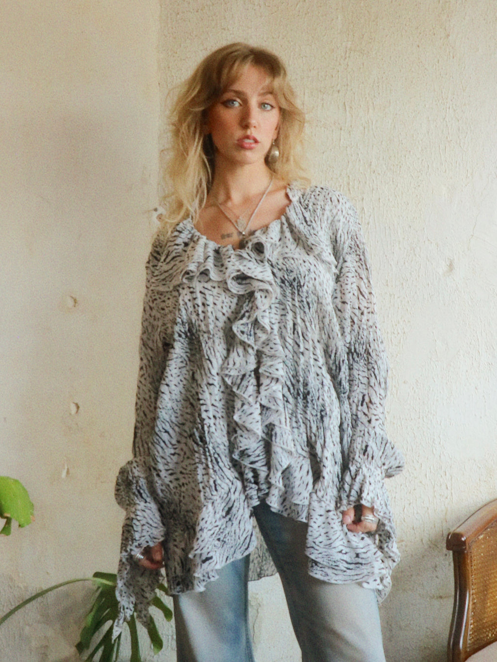 Y2K Zebra Print Swing Blouse - Size 3X