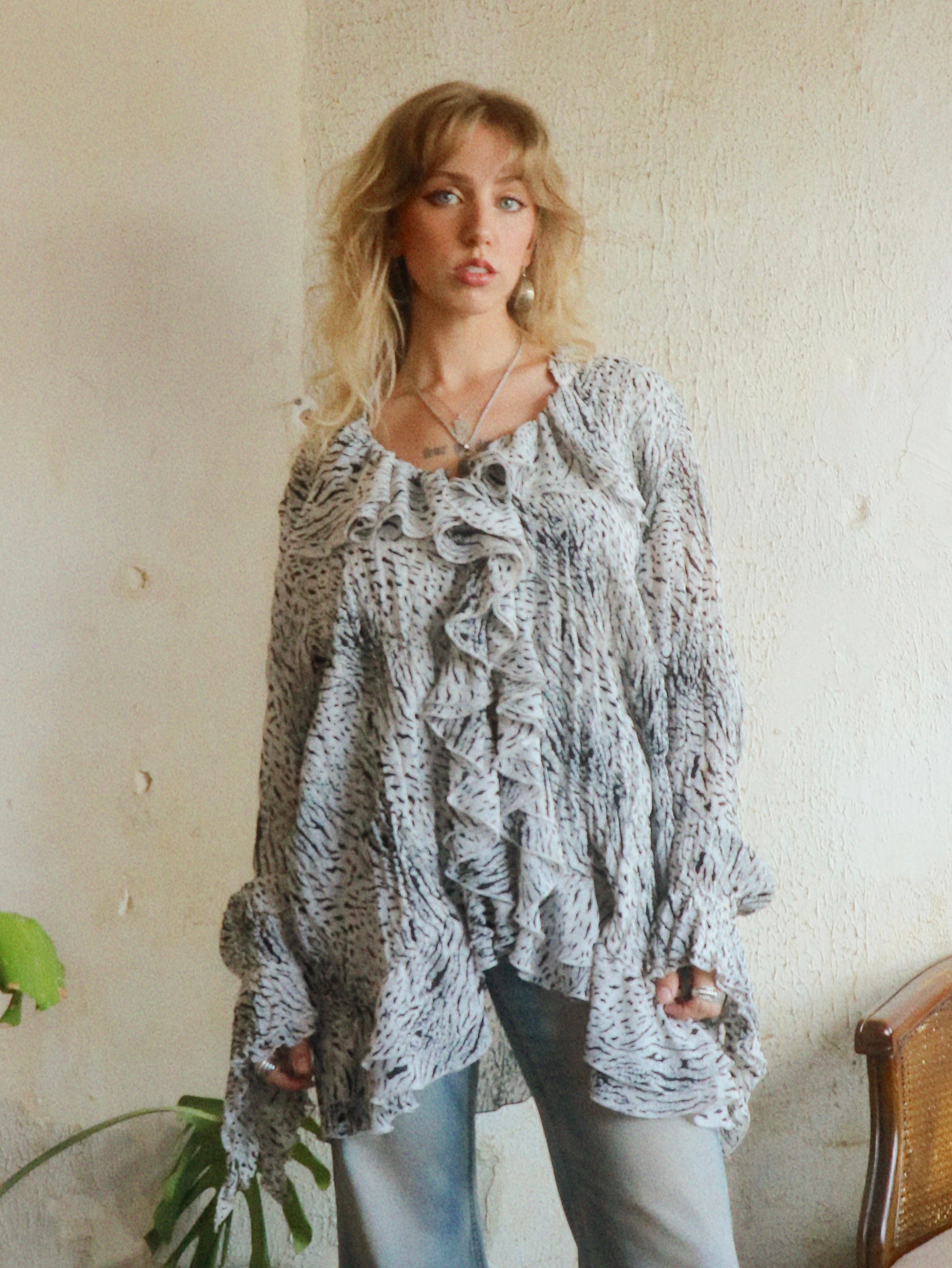 Y2K Zebra Print Swing Blouse - Size 3X