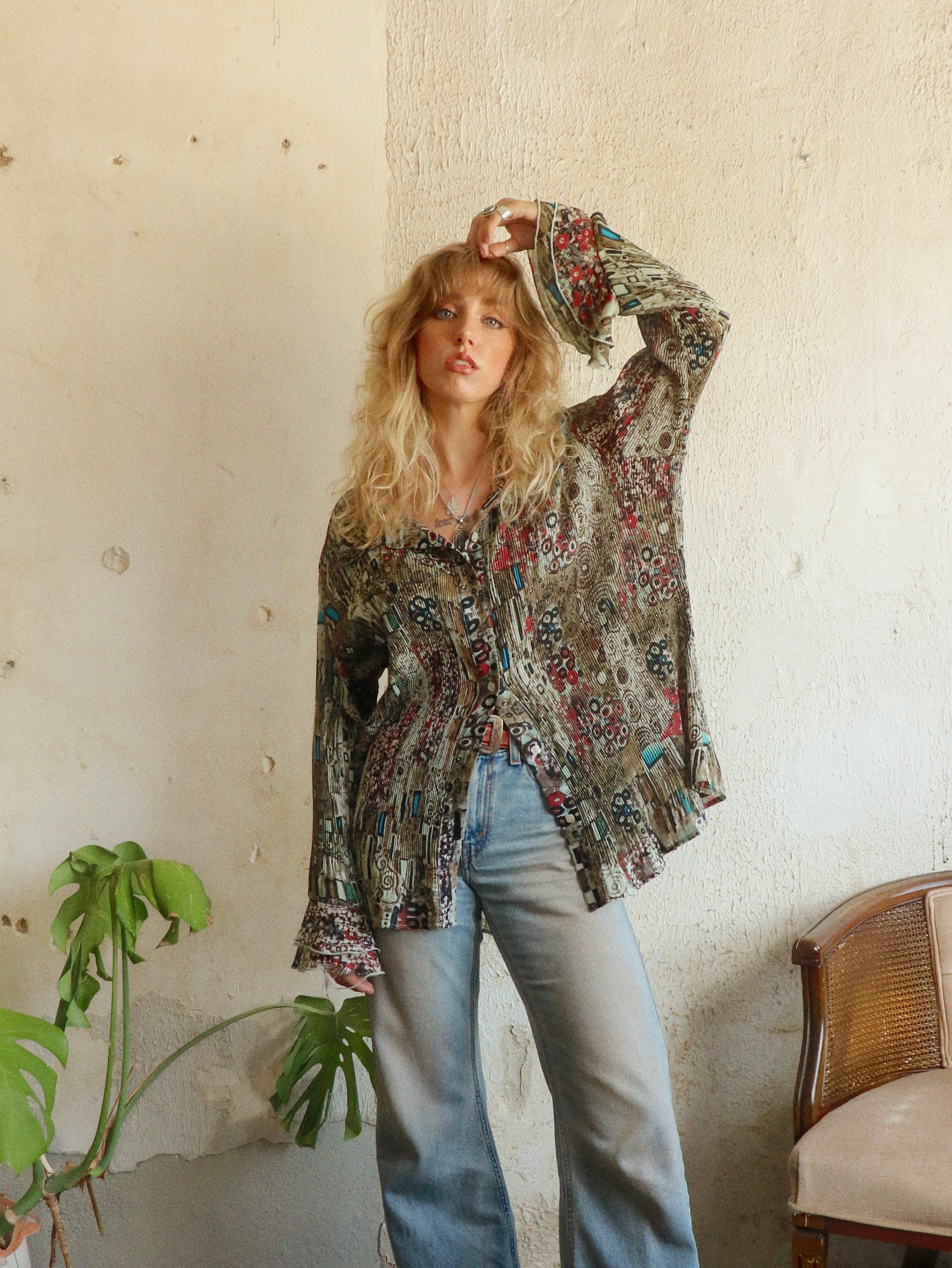 Y2K Art Print Swing Blouse - Size 18/20W (XL/XXL)