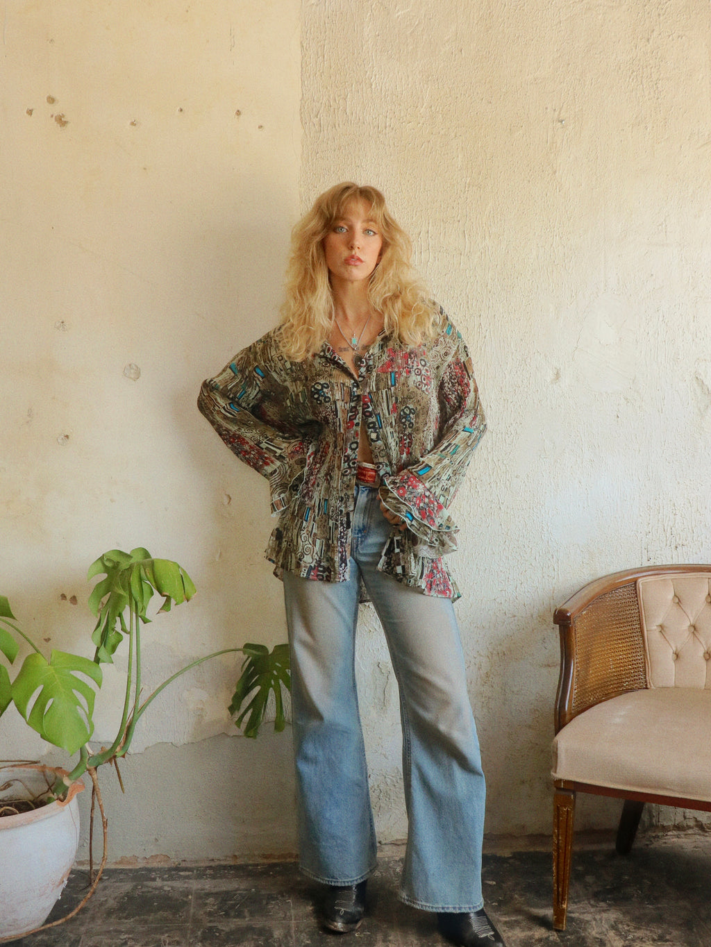 Y2K Art Print Swing Blouse - Size 18/20W (XL/XXL)
