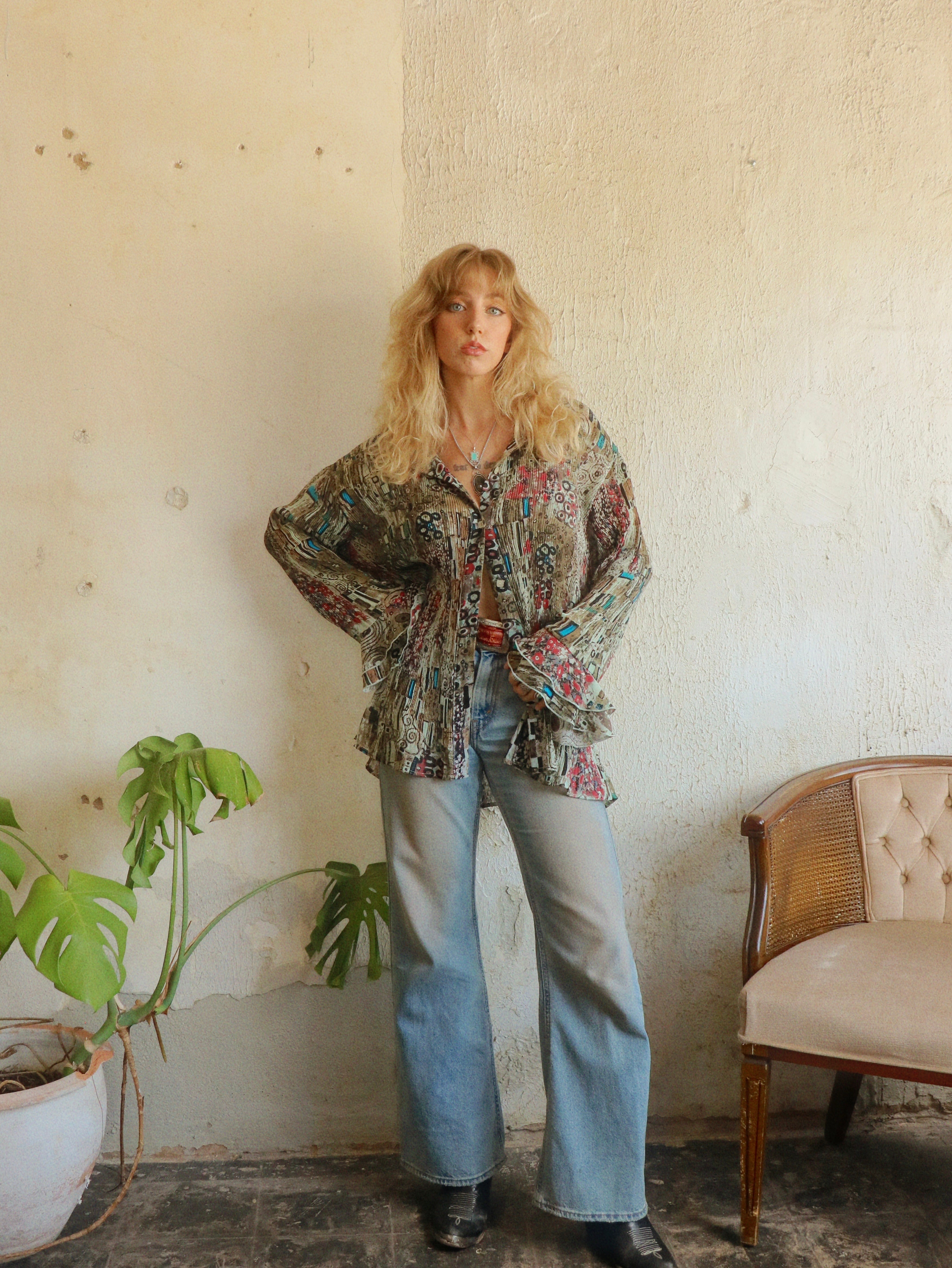 Y2K Art Print Swing Blouse - Size 18/20W (XL/XXL)
