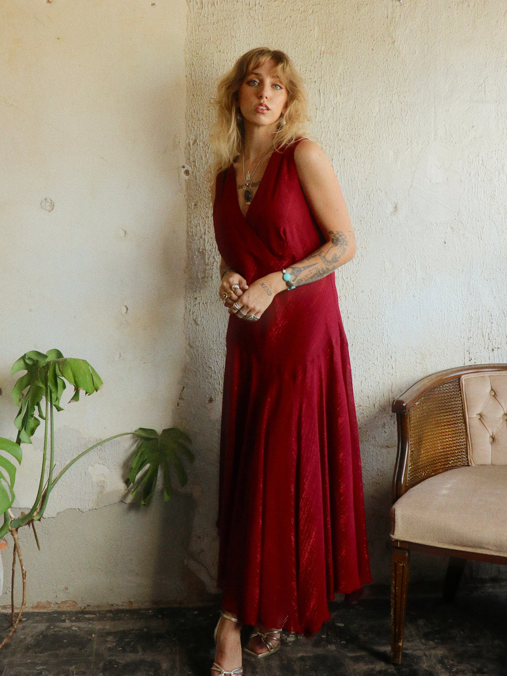 Y2K Metallic Crimson Swing Dress - Size 16 (XL)