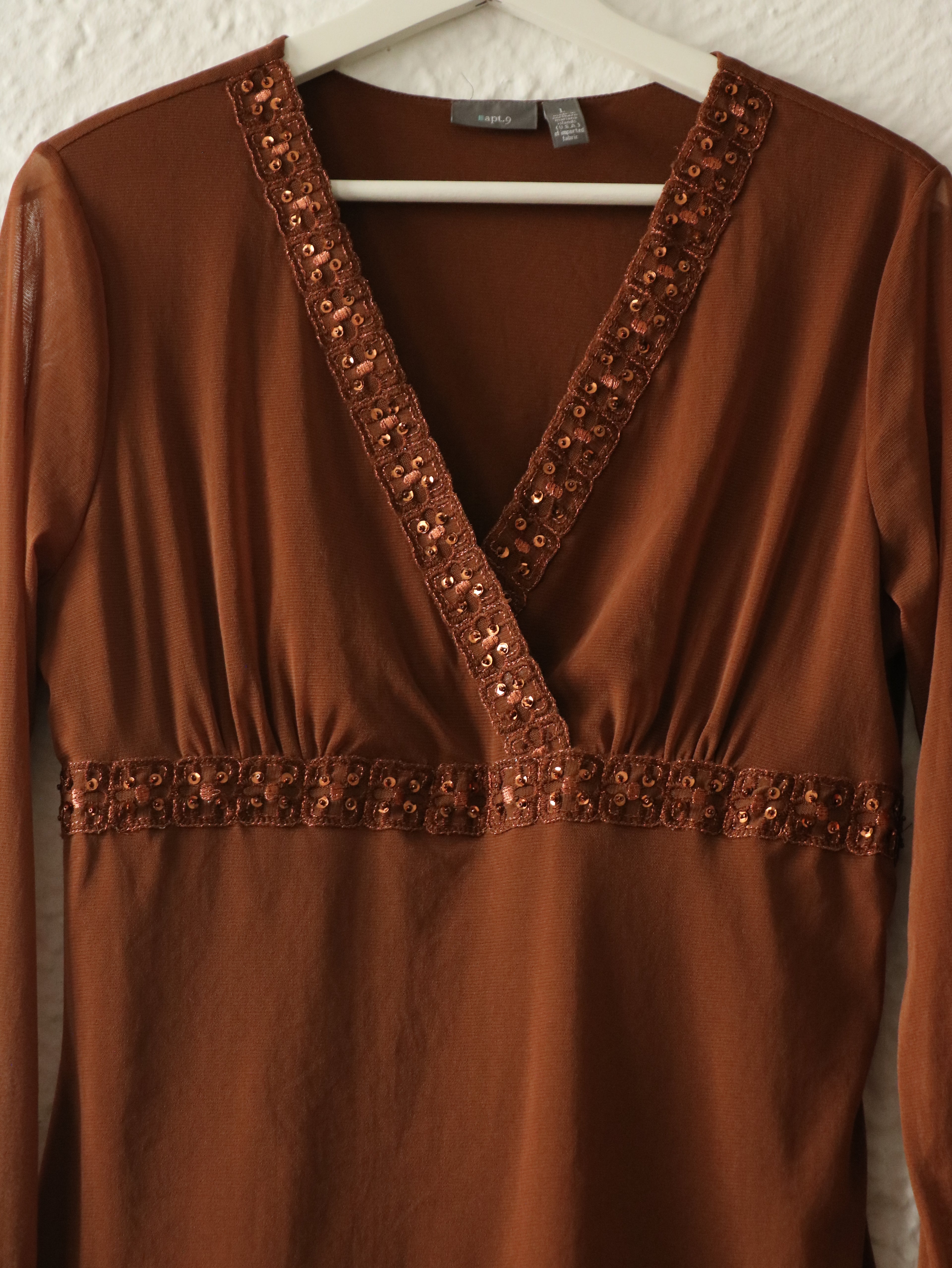 Y2K Beaded Cocoa Java Blouse - Size Large