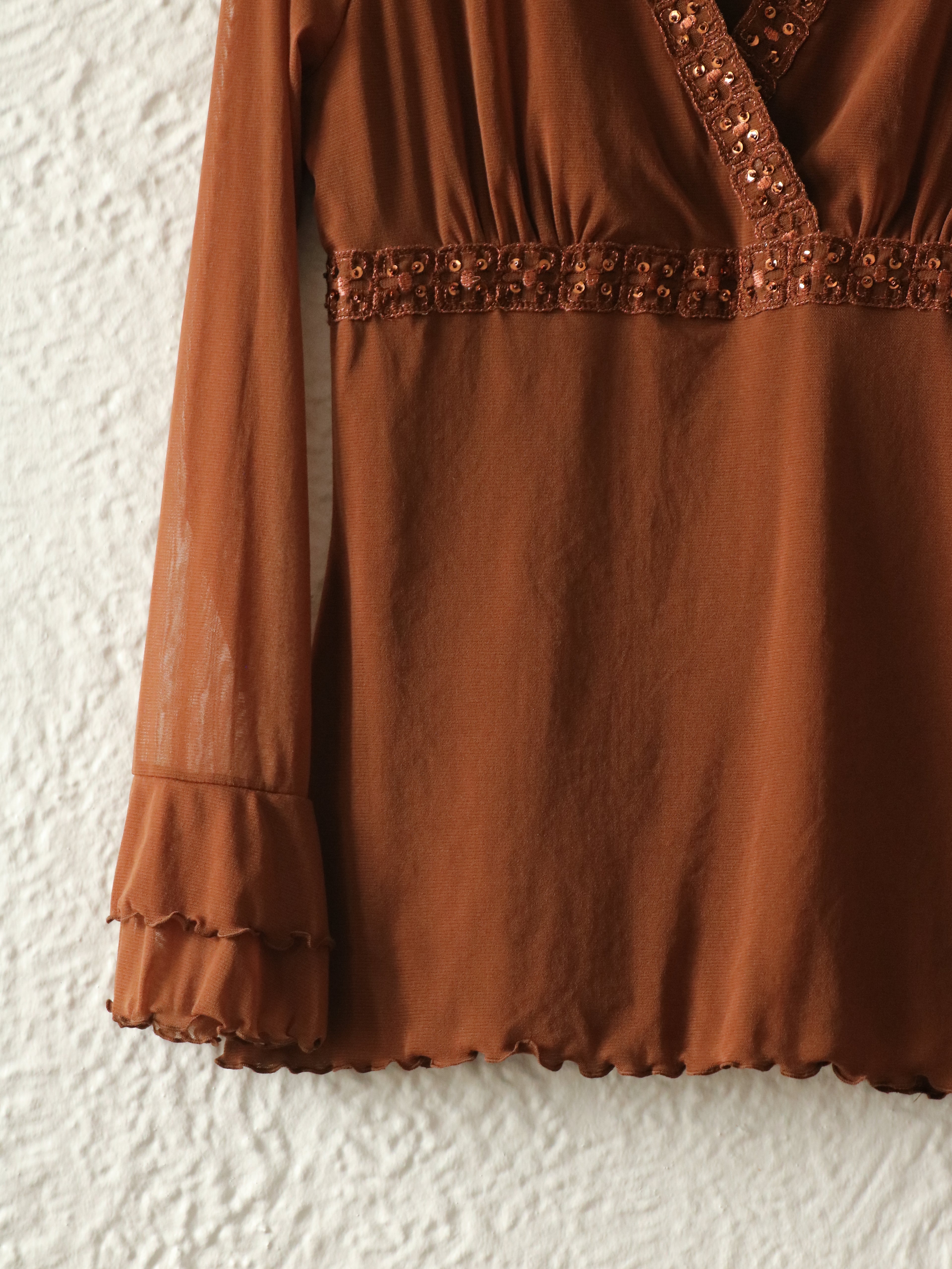 Y2K Beaded Cocoa Java Blouse - Size Large