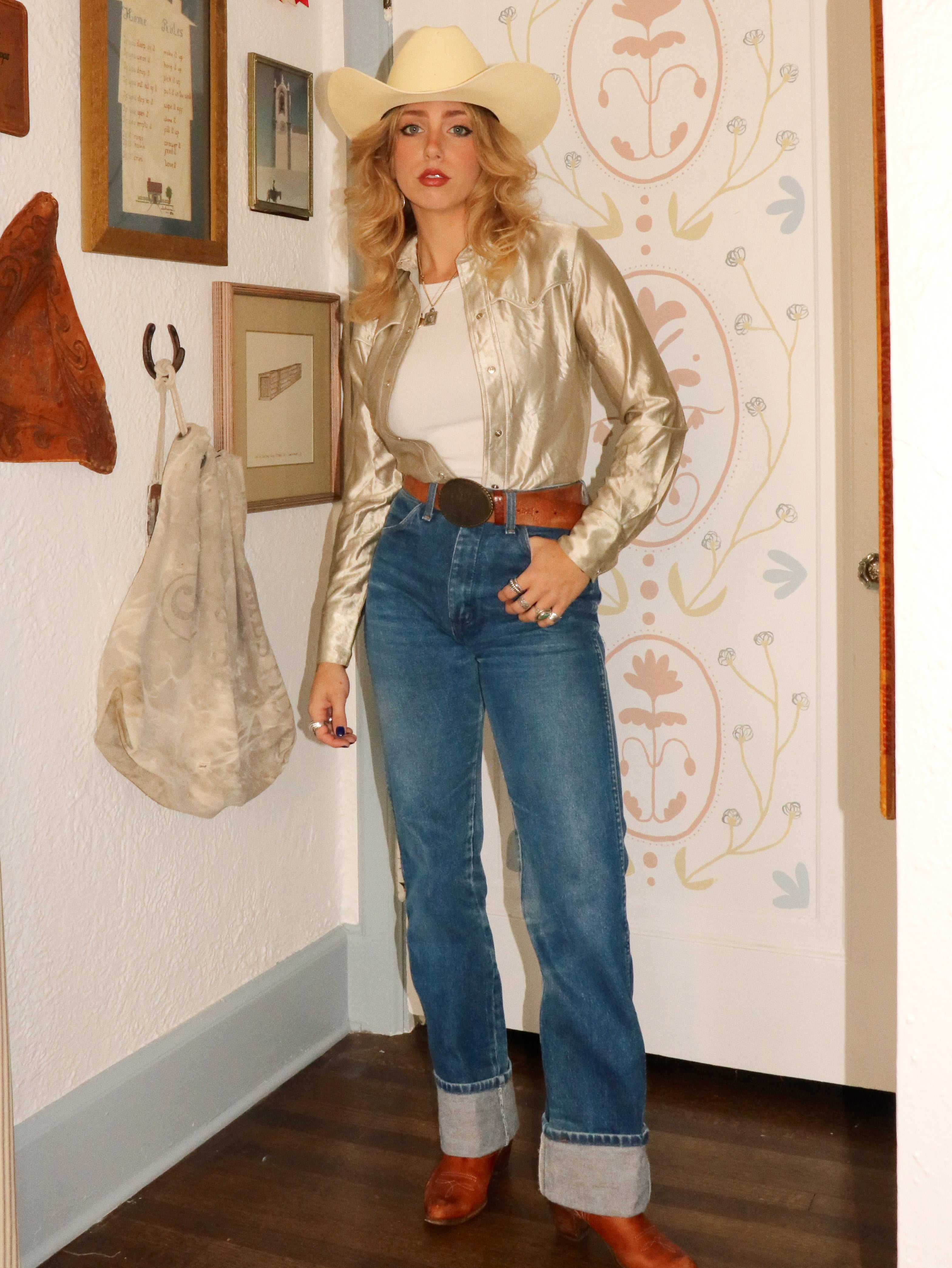 Silver Satin Western Shirt