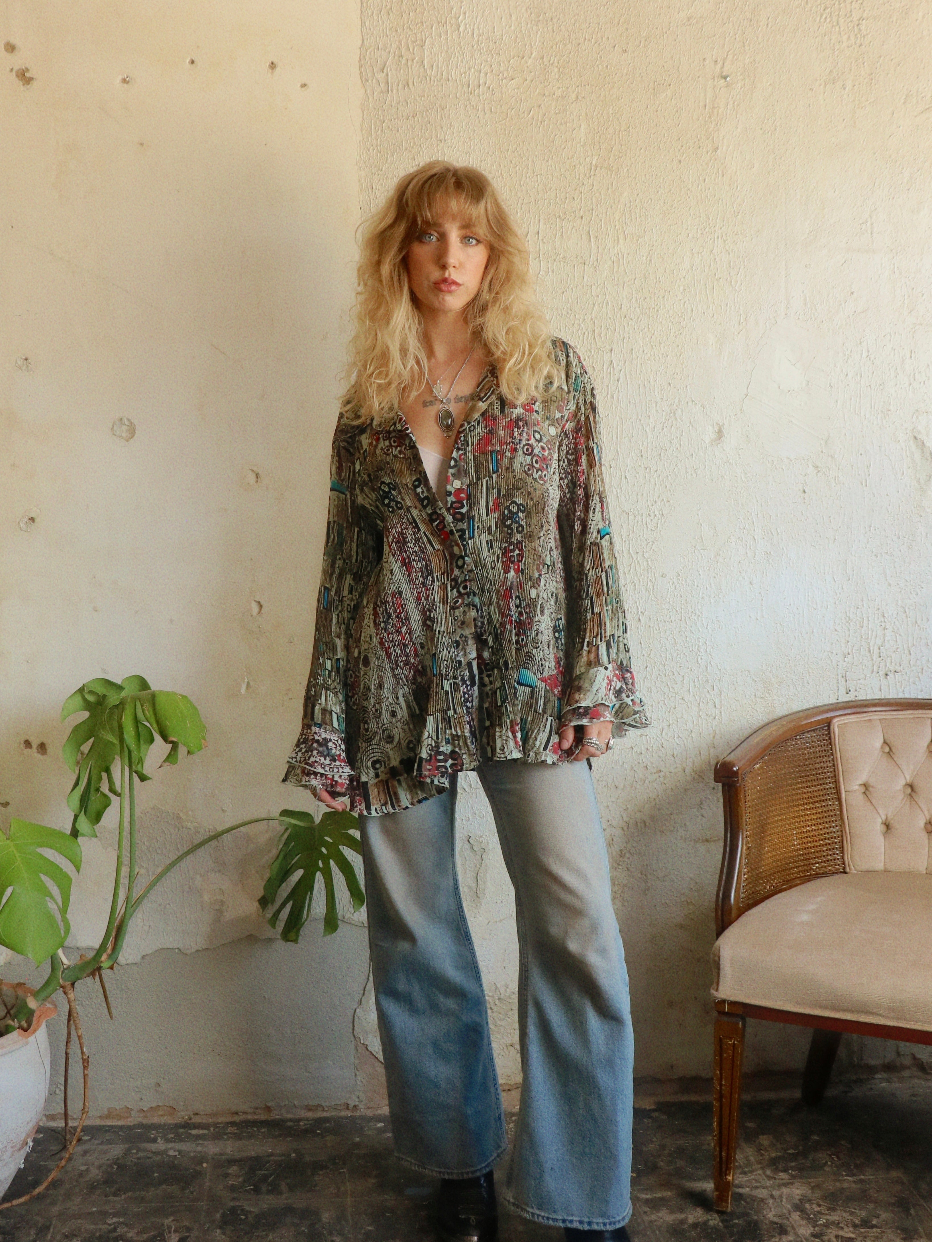 Y2K Art Print Swing Blouse - Size 18/20W (XL/XXL)