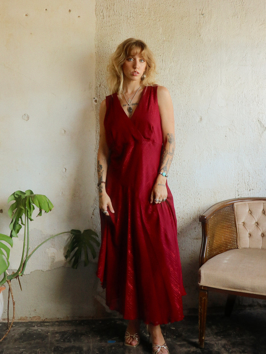 Y2K Metallic Crimson Swing Dress - Size 16 (XL)