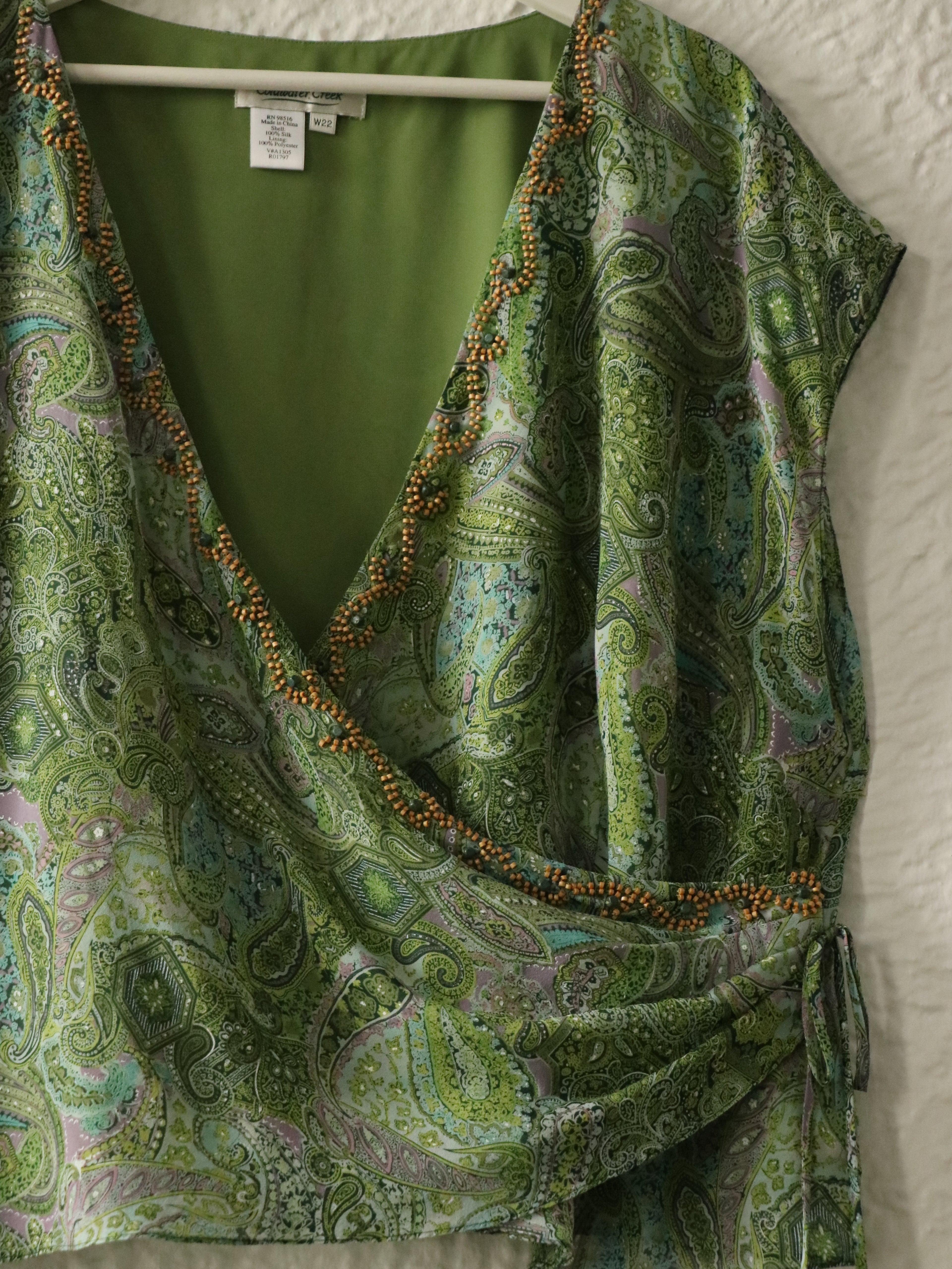 Y2K Paisley Silk Beaded Skirt & Top Set - Size 22W (2X)