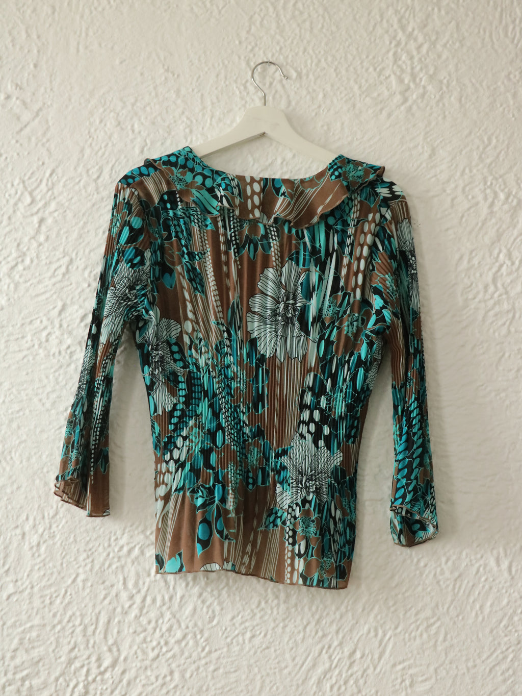 Y2K Floral Pleated Blouse - Size Small