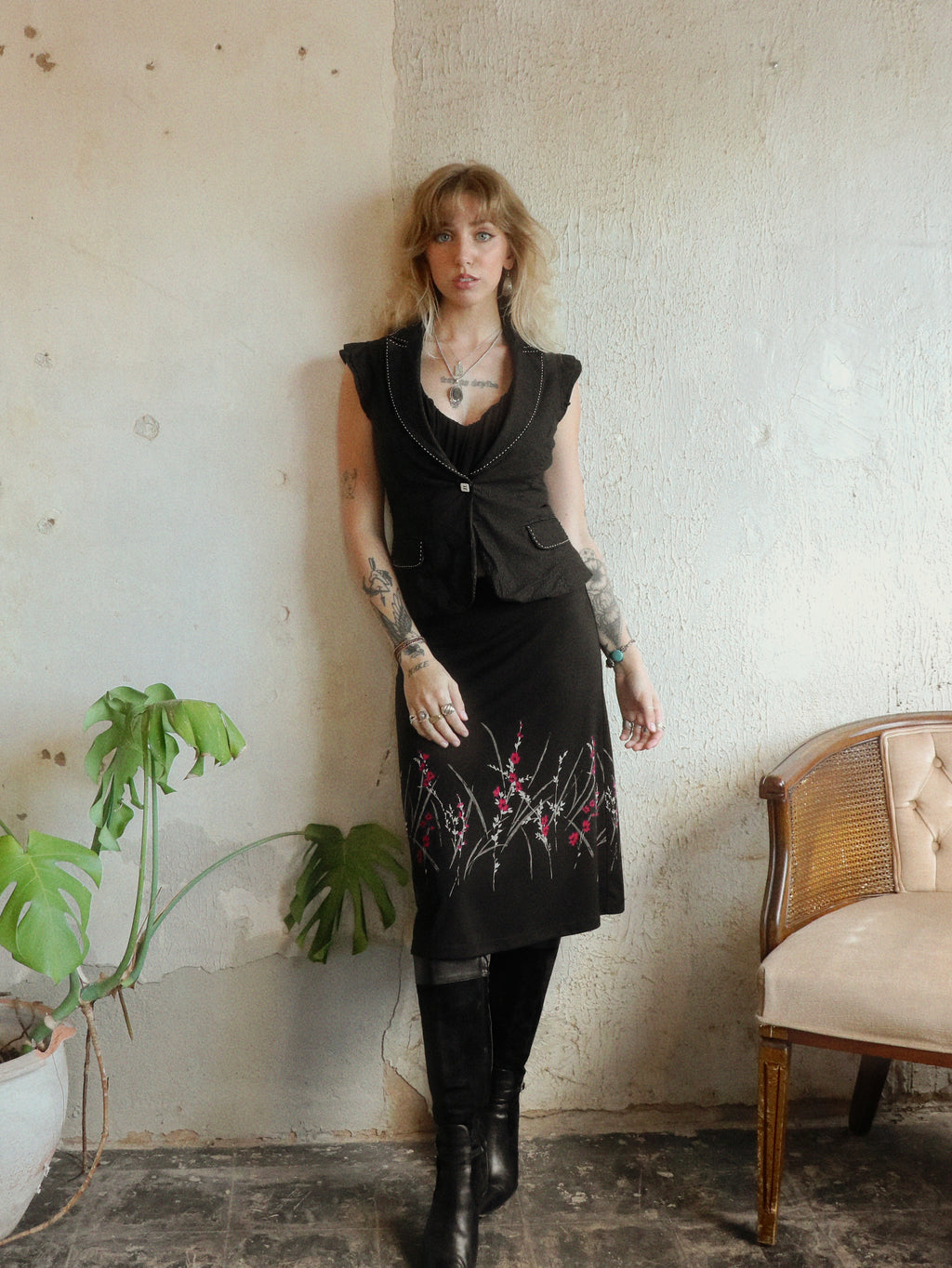 Y2K Cherry Blossom Midi Skirt - Size XS