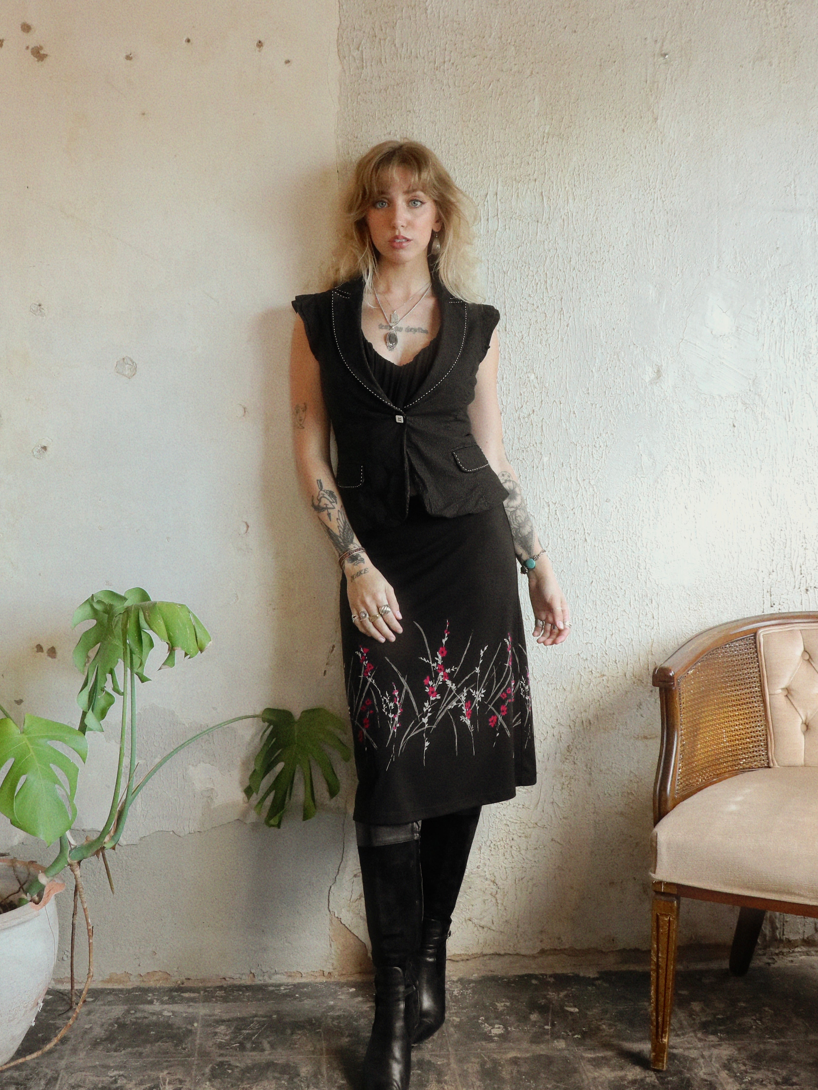 Y2K Cherry Blossom Midi Skirt - Size XS