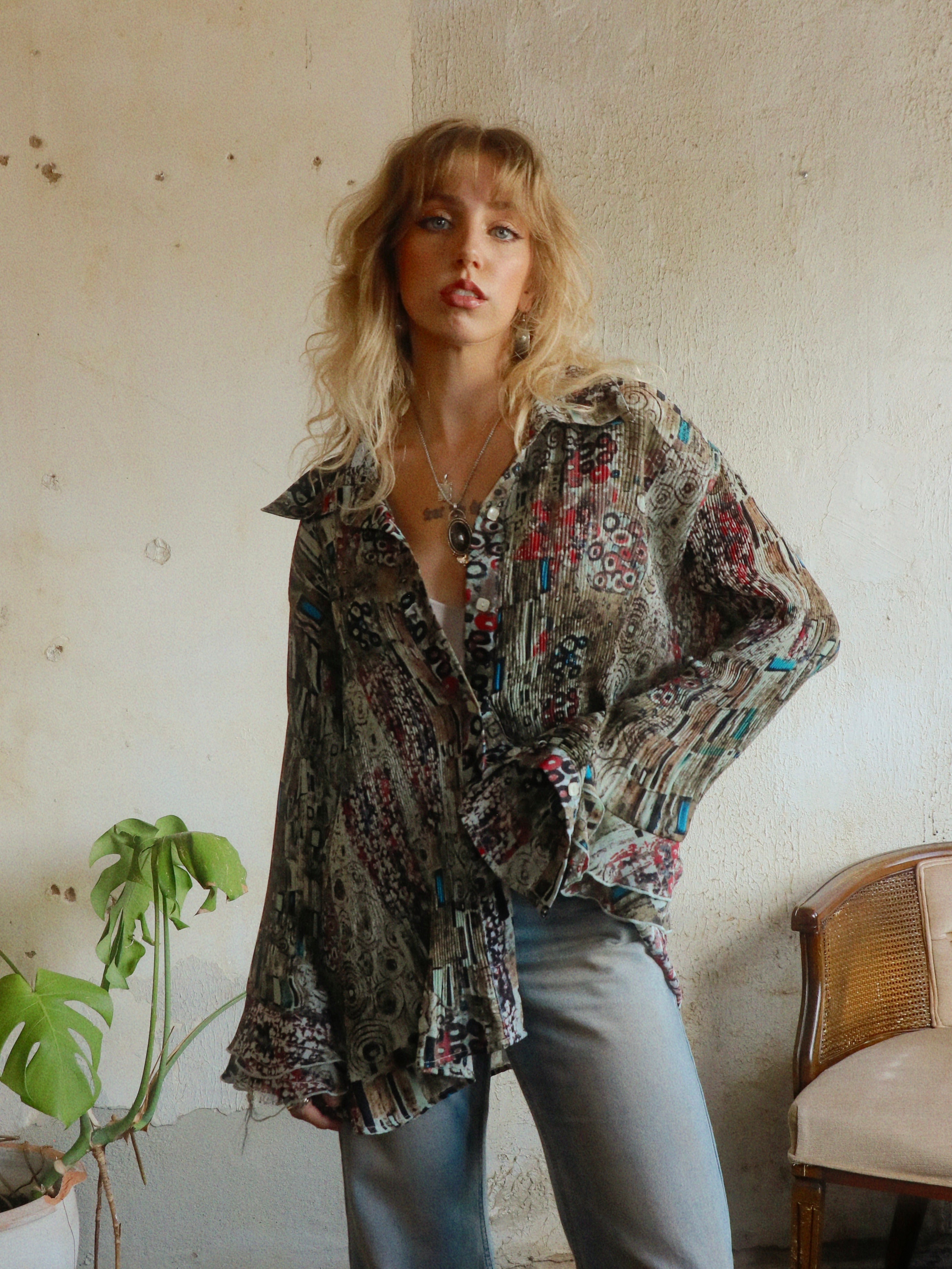 Y2K Art Print Swing Blouse - Size 18/20W (XL/XXL)