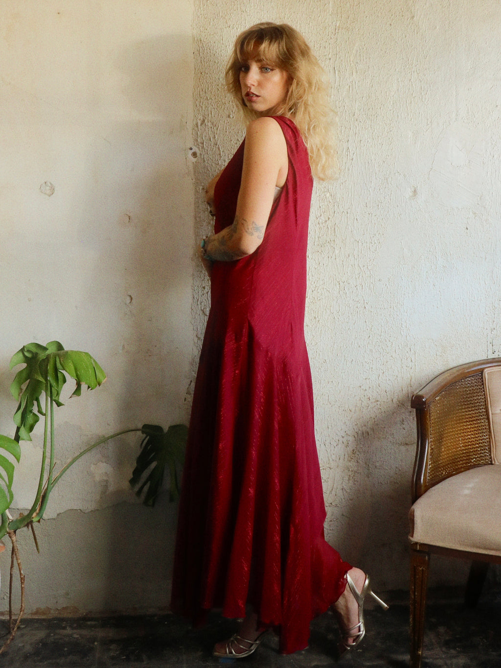 Y2K Metallic Crimson Swing Dress - Size 16 (XL)