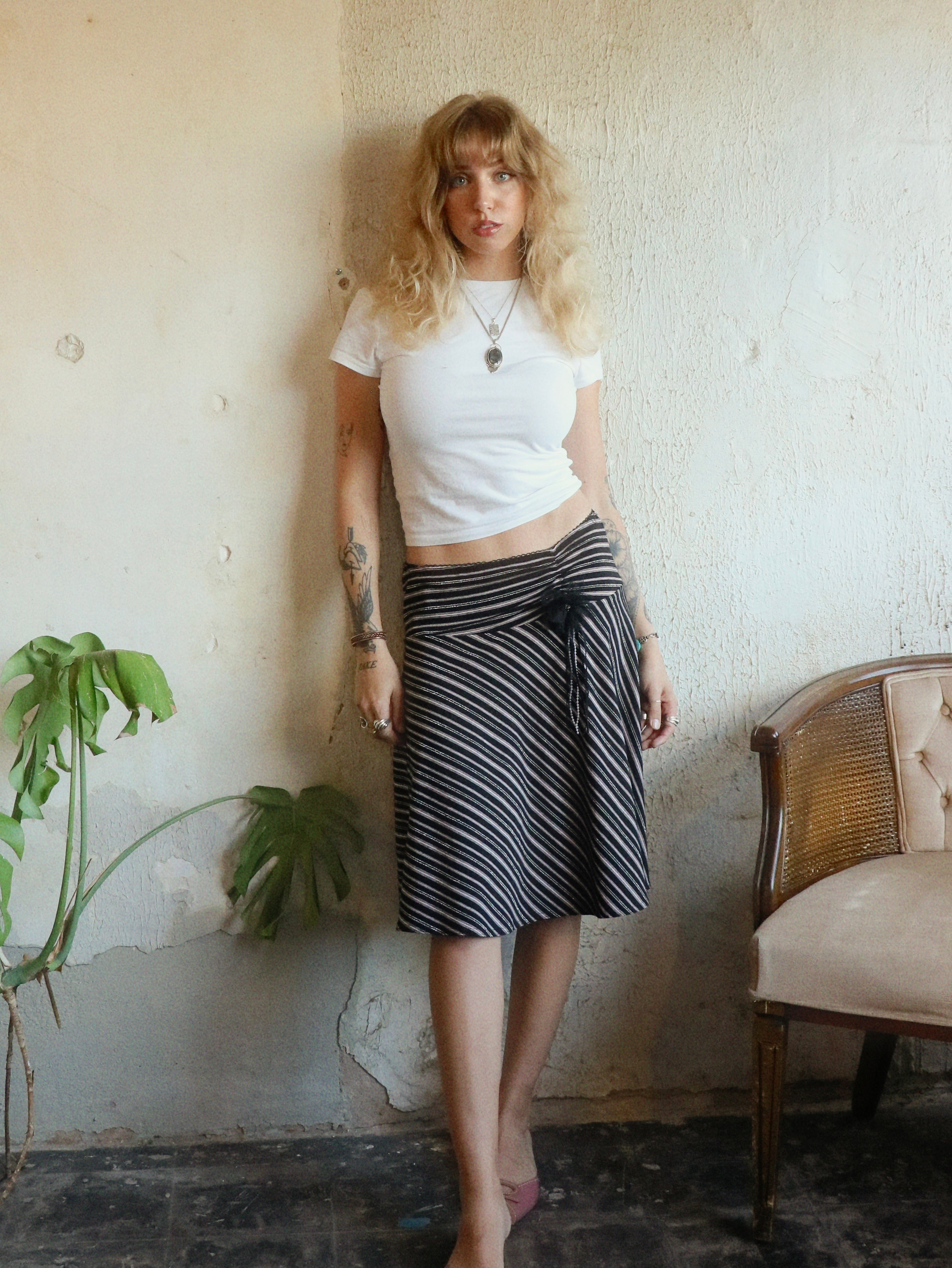 Y2K Metallic Stripe Low Rise Skirt - Size Medium