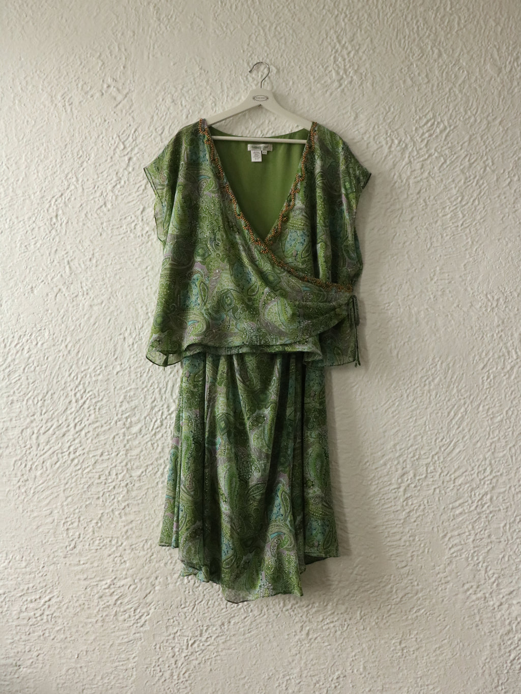 Y2K Paisley Silk Beaded Skirt & Top Set - Size 22W (2X)