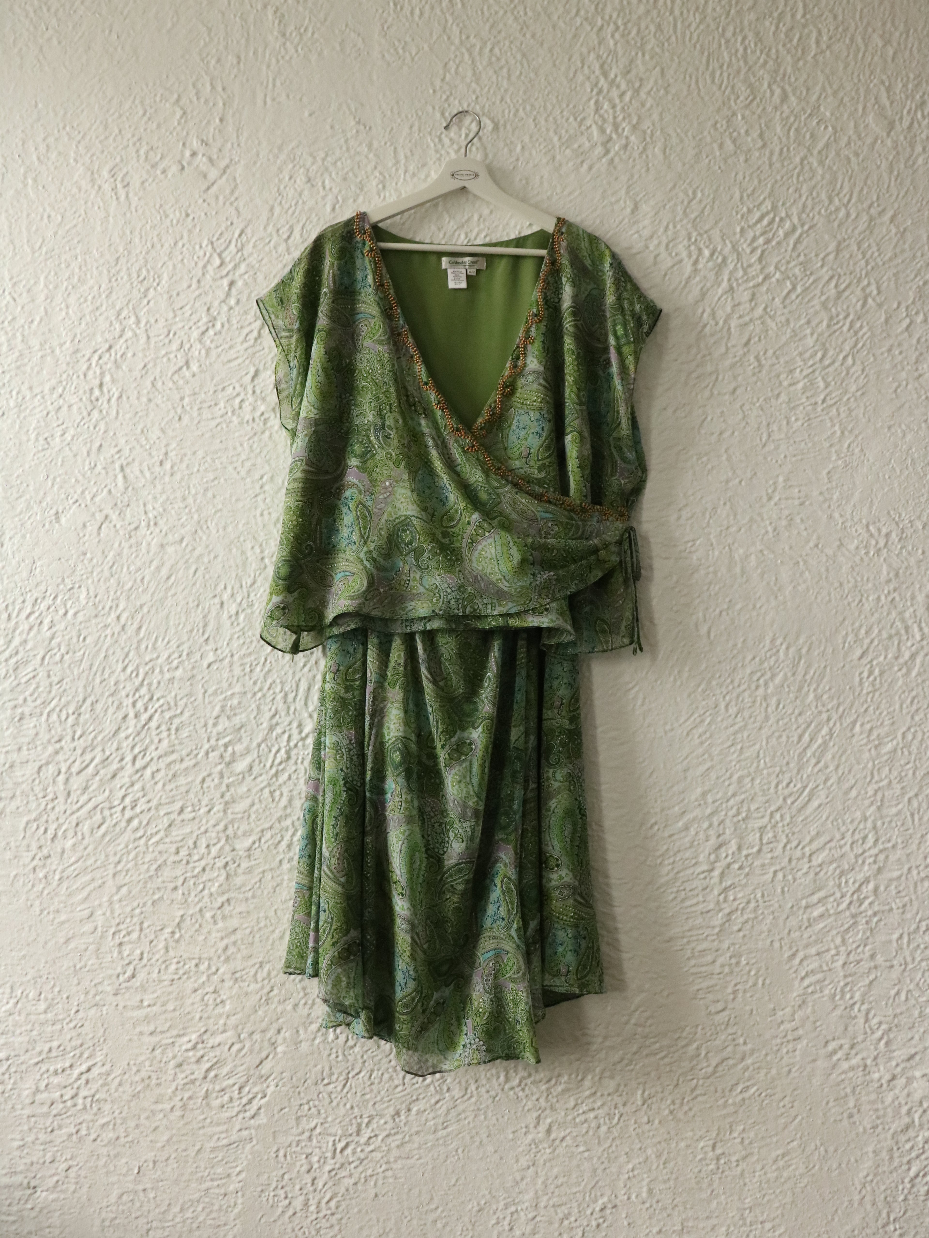 Y2K Paisley Silk Beaded Skirt & Top Set - Size 22W (2X)