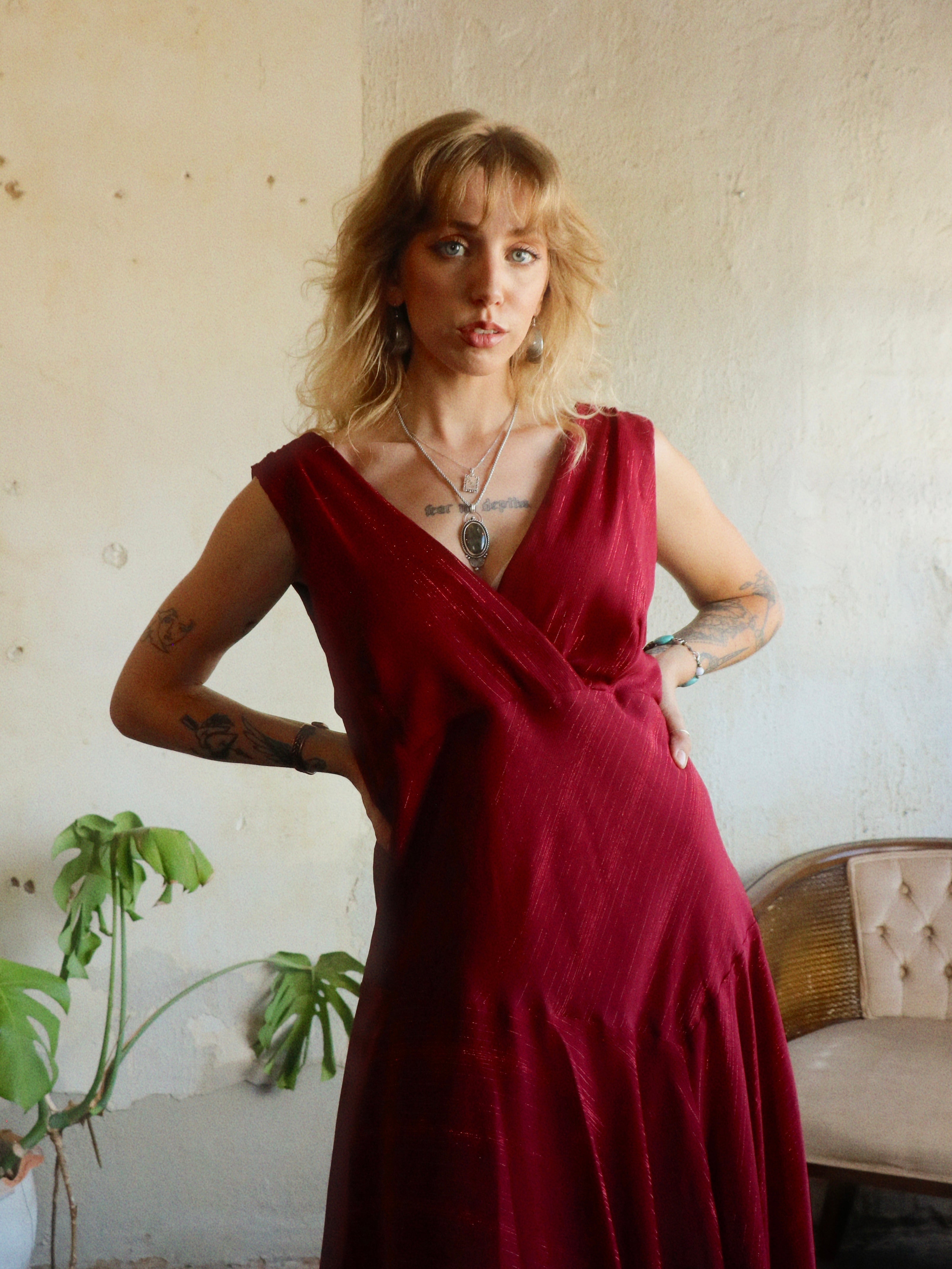 Y2K Metallic Crimson Swing Dress - Size 16 (XL)