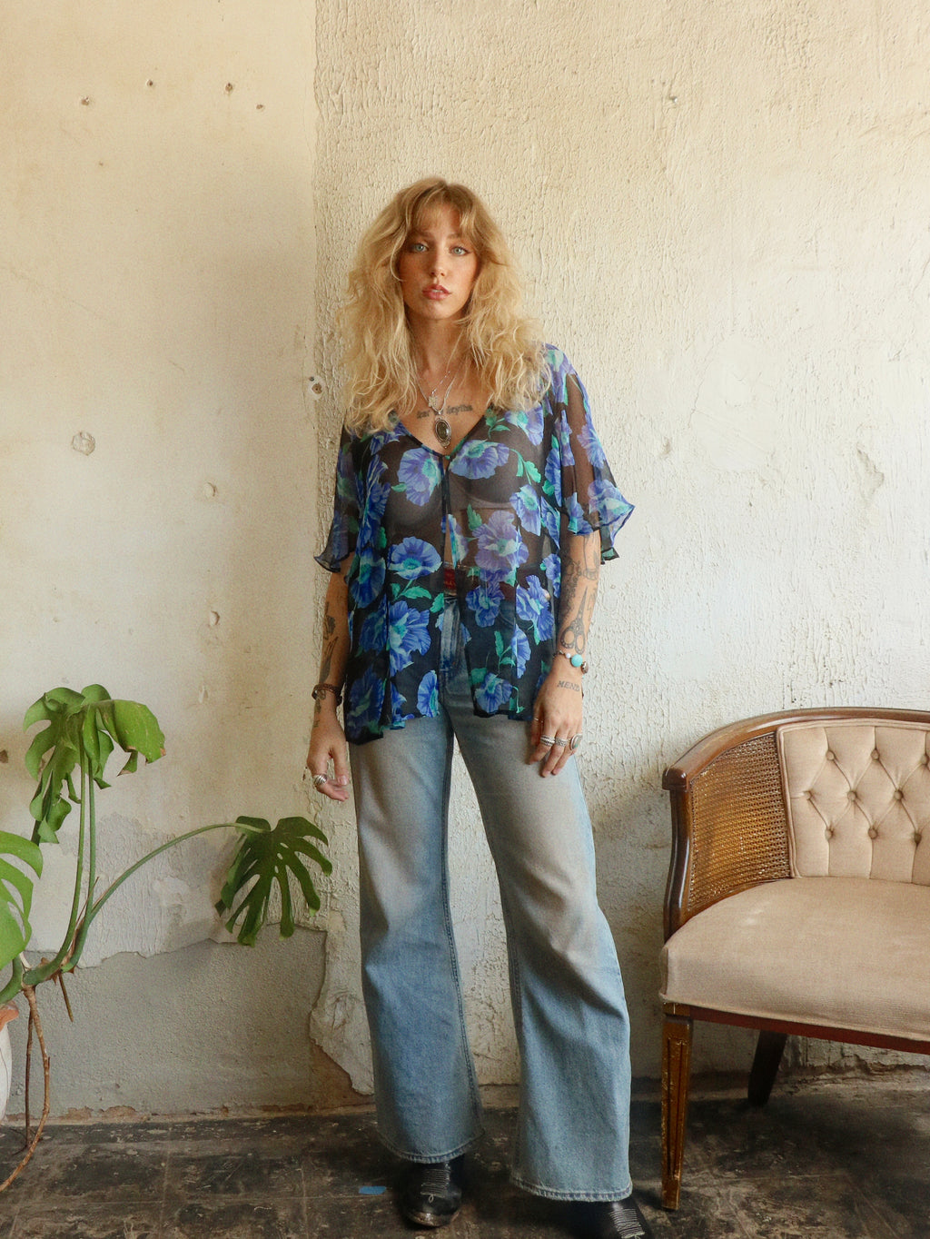 90s Silk Floral Blouse - Size 20W (XXL)