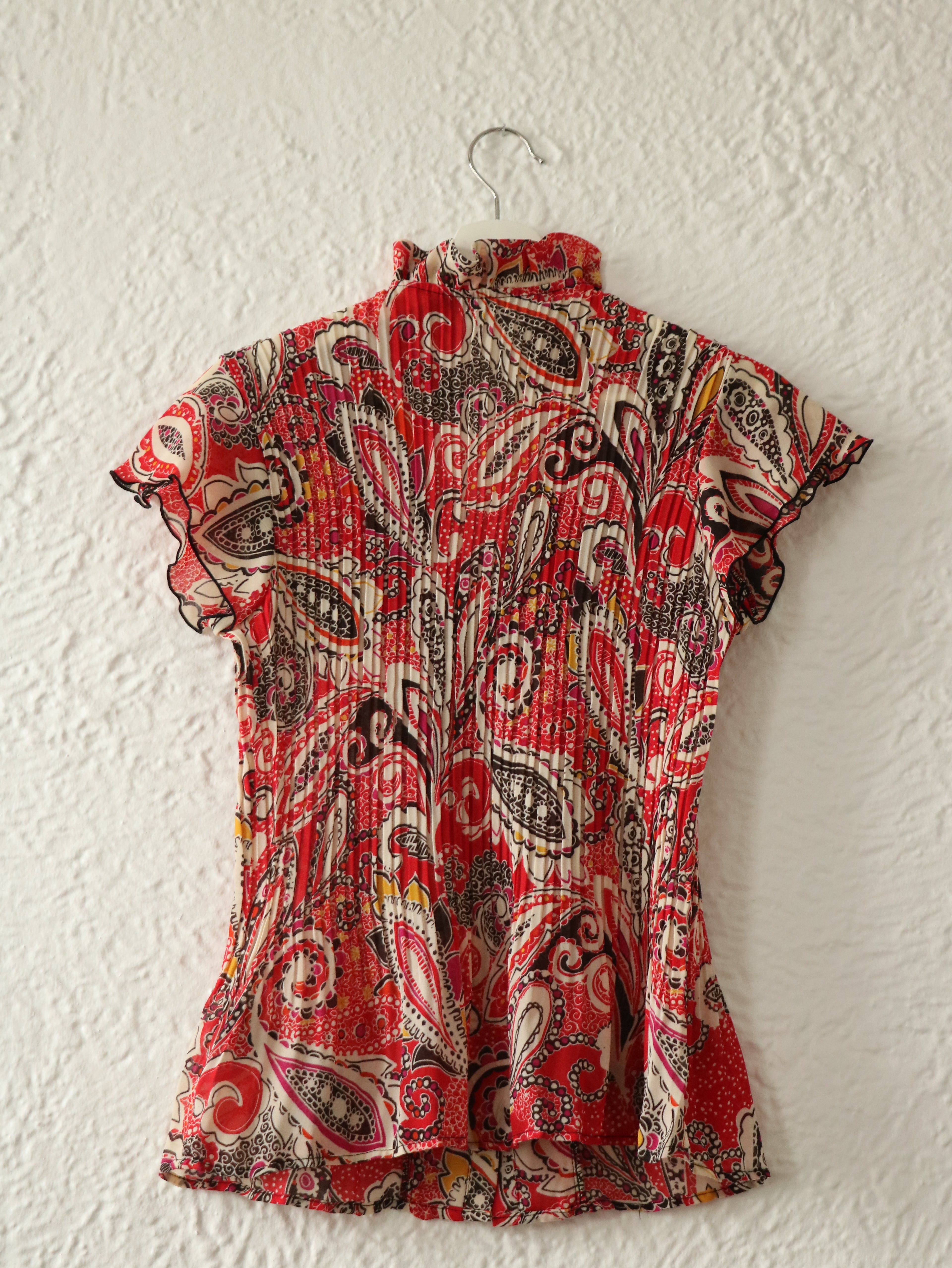 Y2K Red Paisley Pleated Blouse - Size Medium