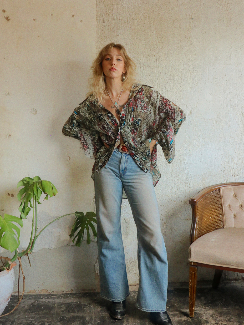 Y2K Art Print Swing Blouse - Size 18/20W (XL/XXL)