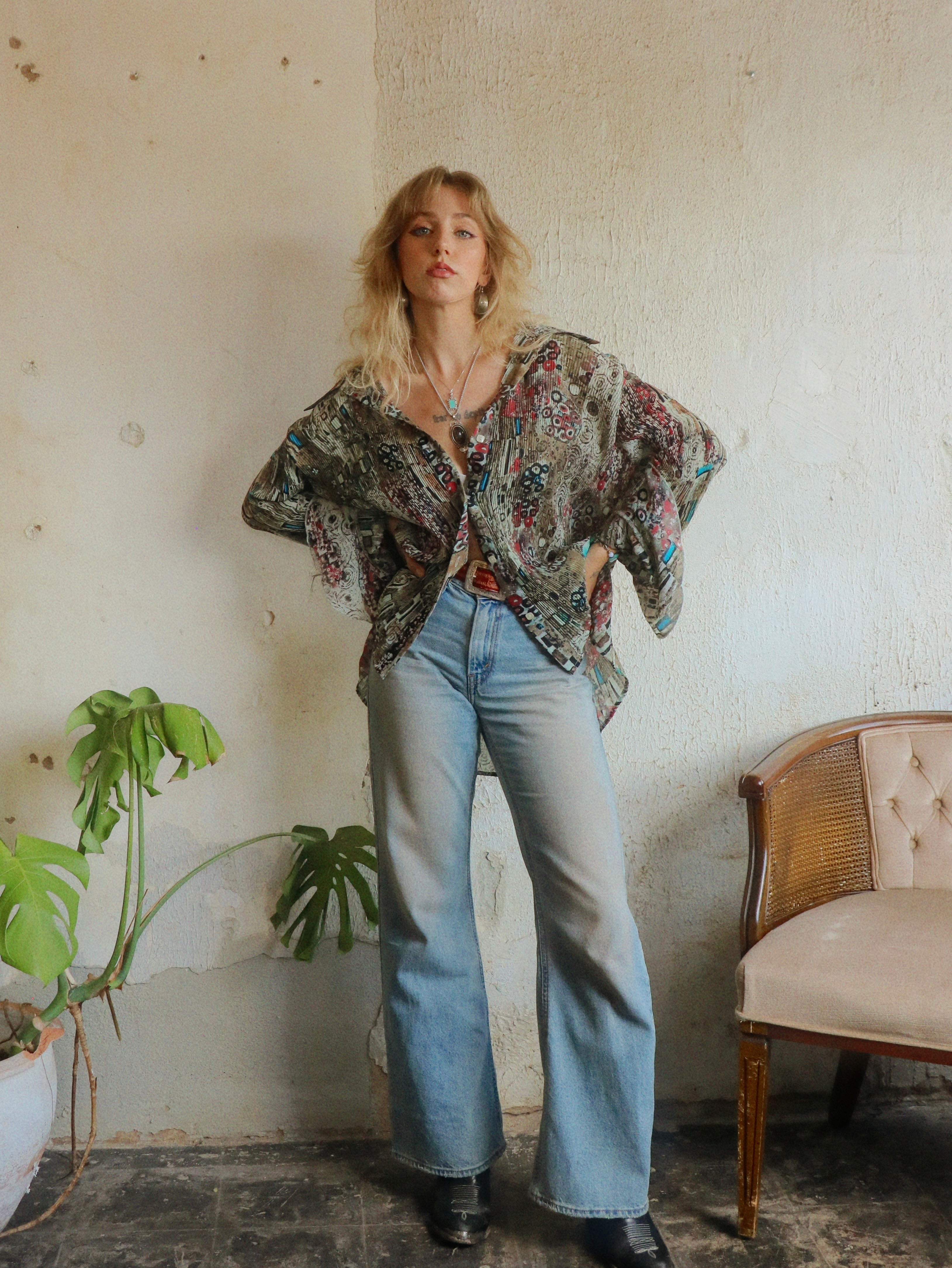 Y2K Art Print Swing Blouse - Size 18/20W (XL/XXL)