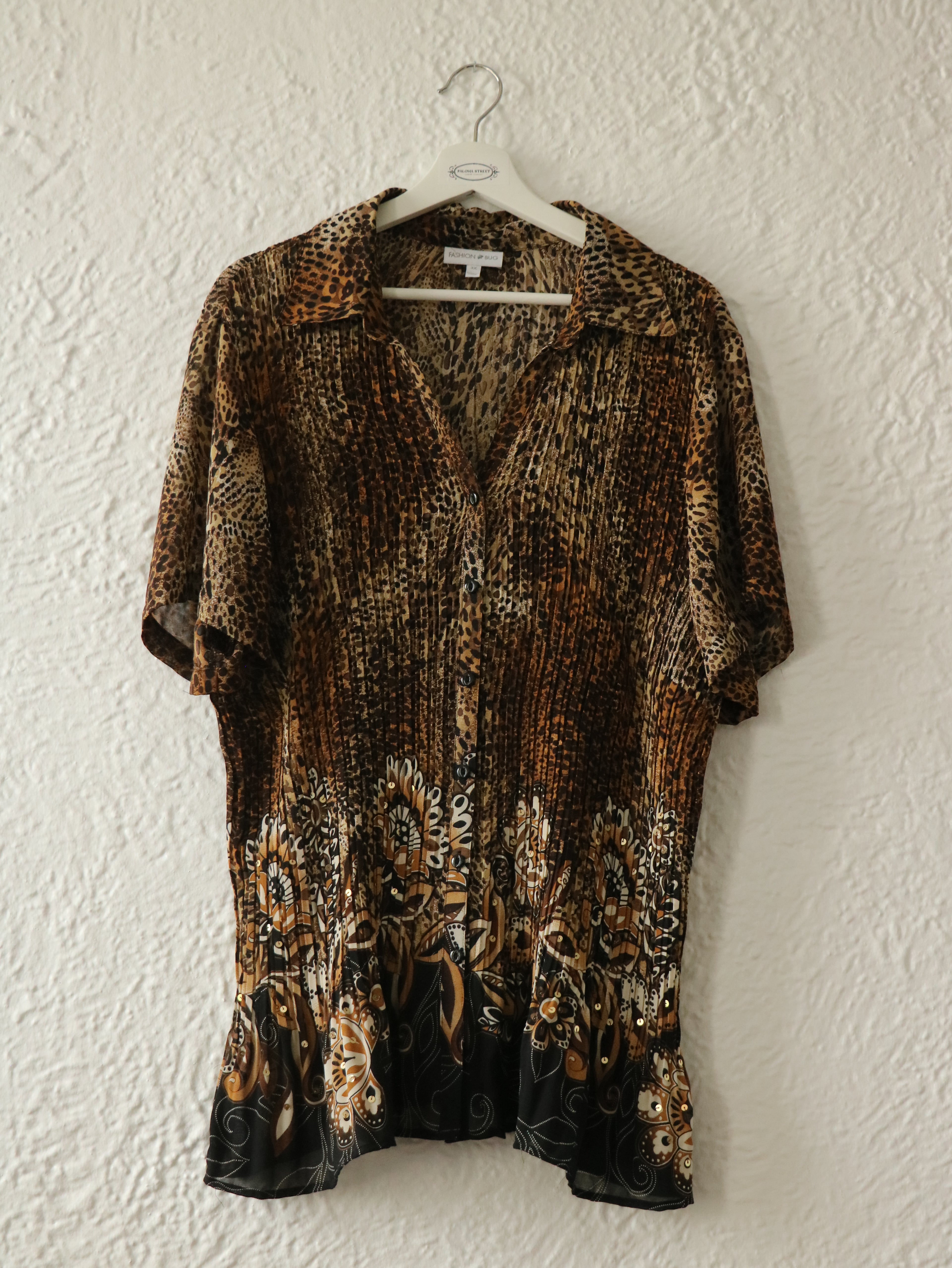 Y2K Beaded Leopard Swing Blouse - Size 3X