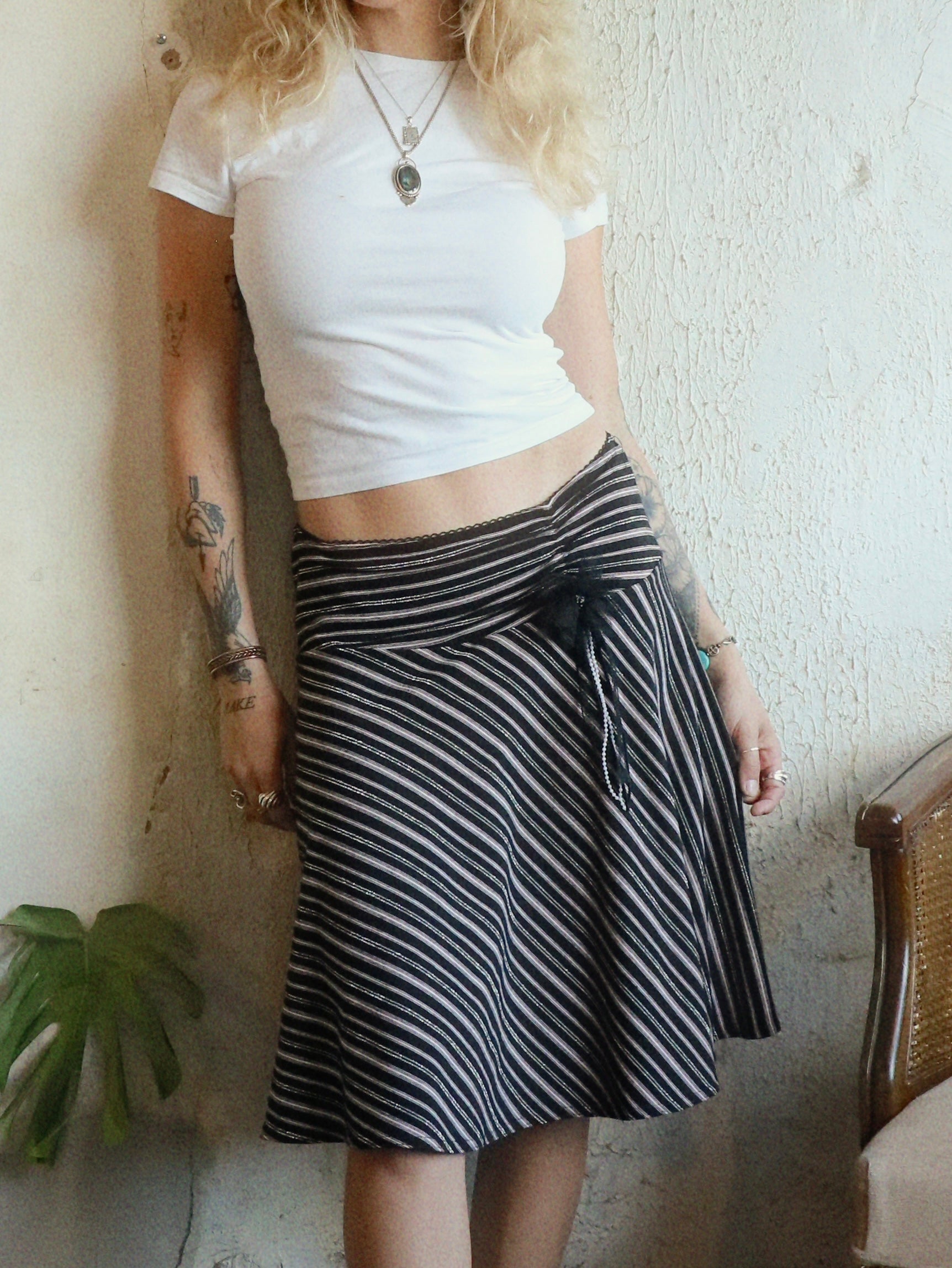 Y2K Metallic Stripe Low Rise Skirt - Size Medium