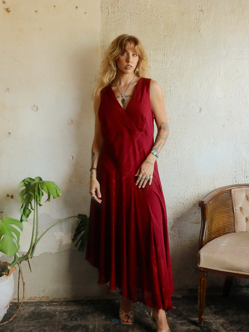 Y2K Metallic Crimson Swing Dress - Size 16 (XL)