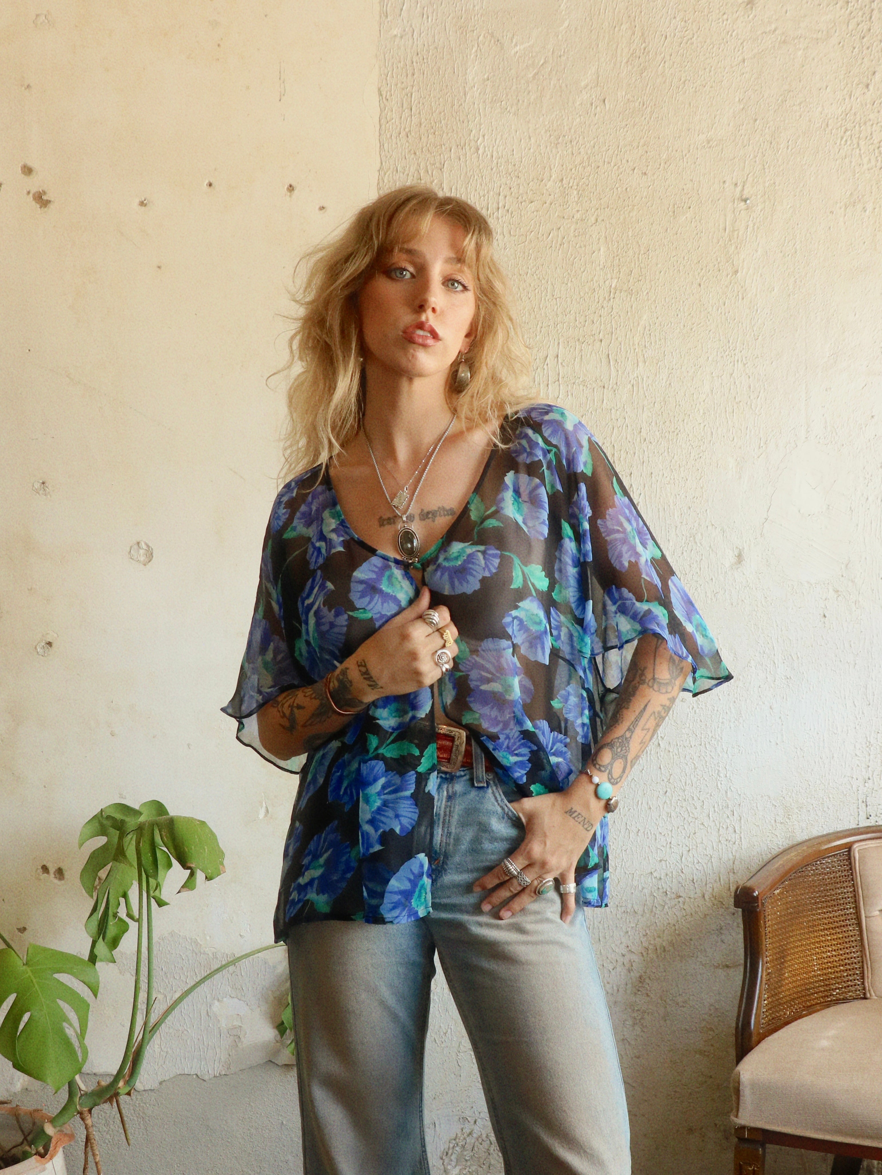 90s Silk Floral Blouse - Size 20W (XXL)