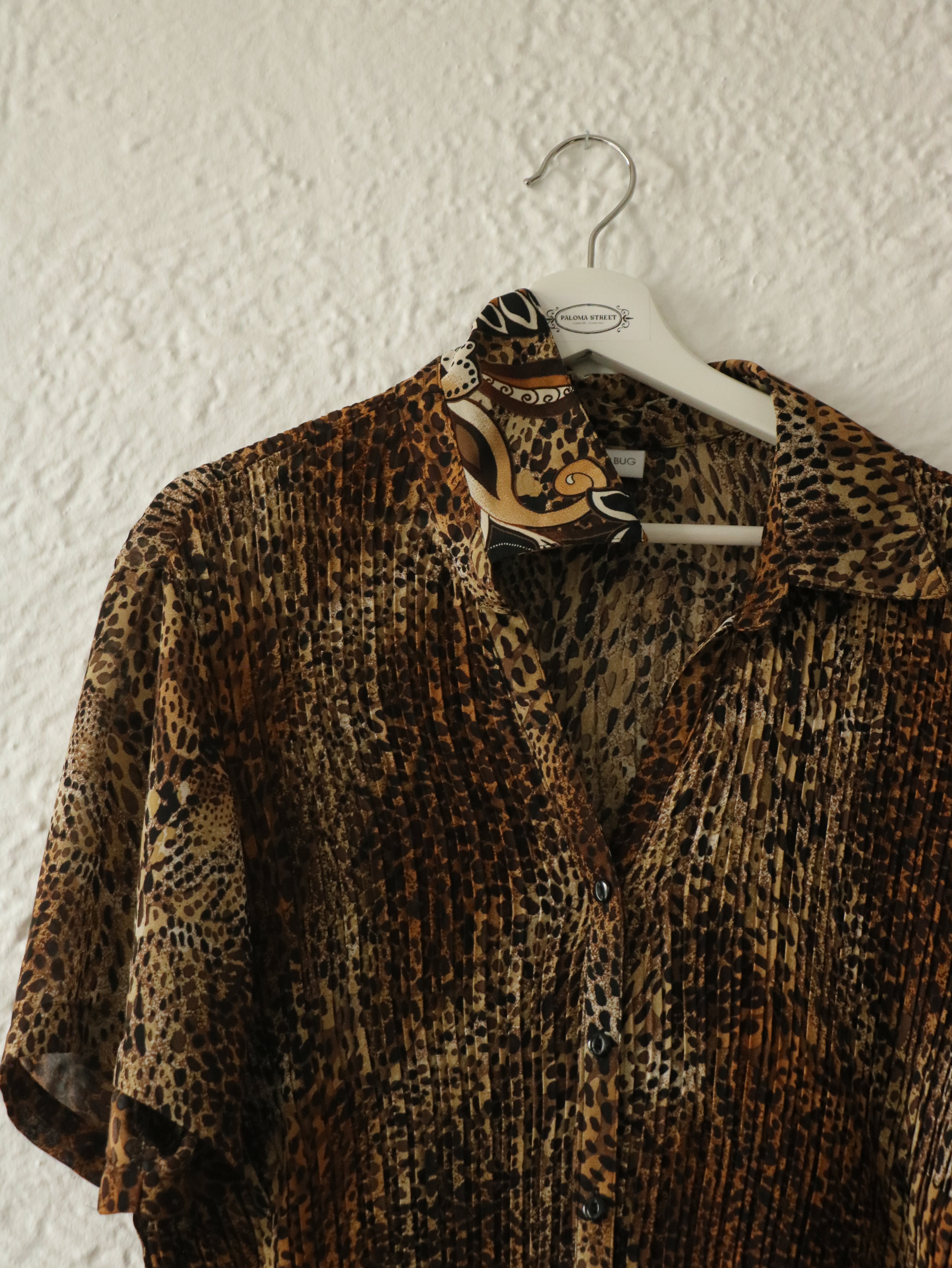 Y2K Beaded Leopard Swing Blouse - Size 3X