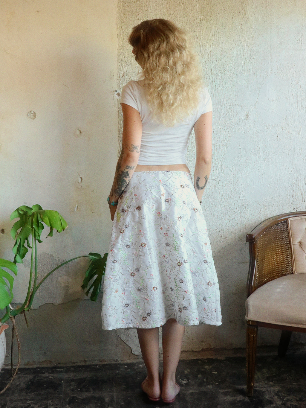 Y2K Floral Embroidered Midi Skirt - Size Large