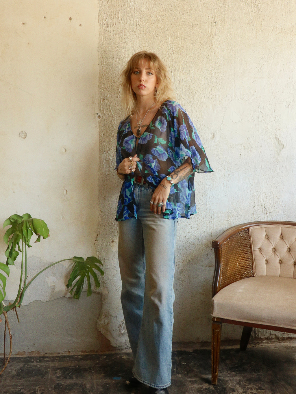 90s Silk Floral Blouse - Size 20W (XXL)