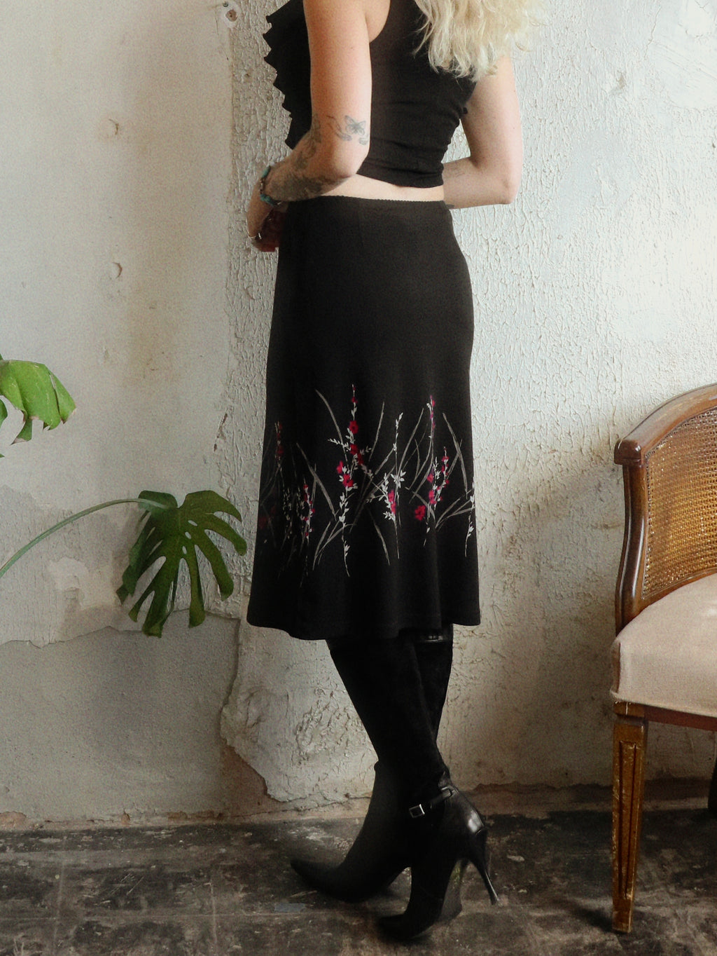 Y2K Cherry Blossom Midi Skirt - Size XS