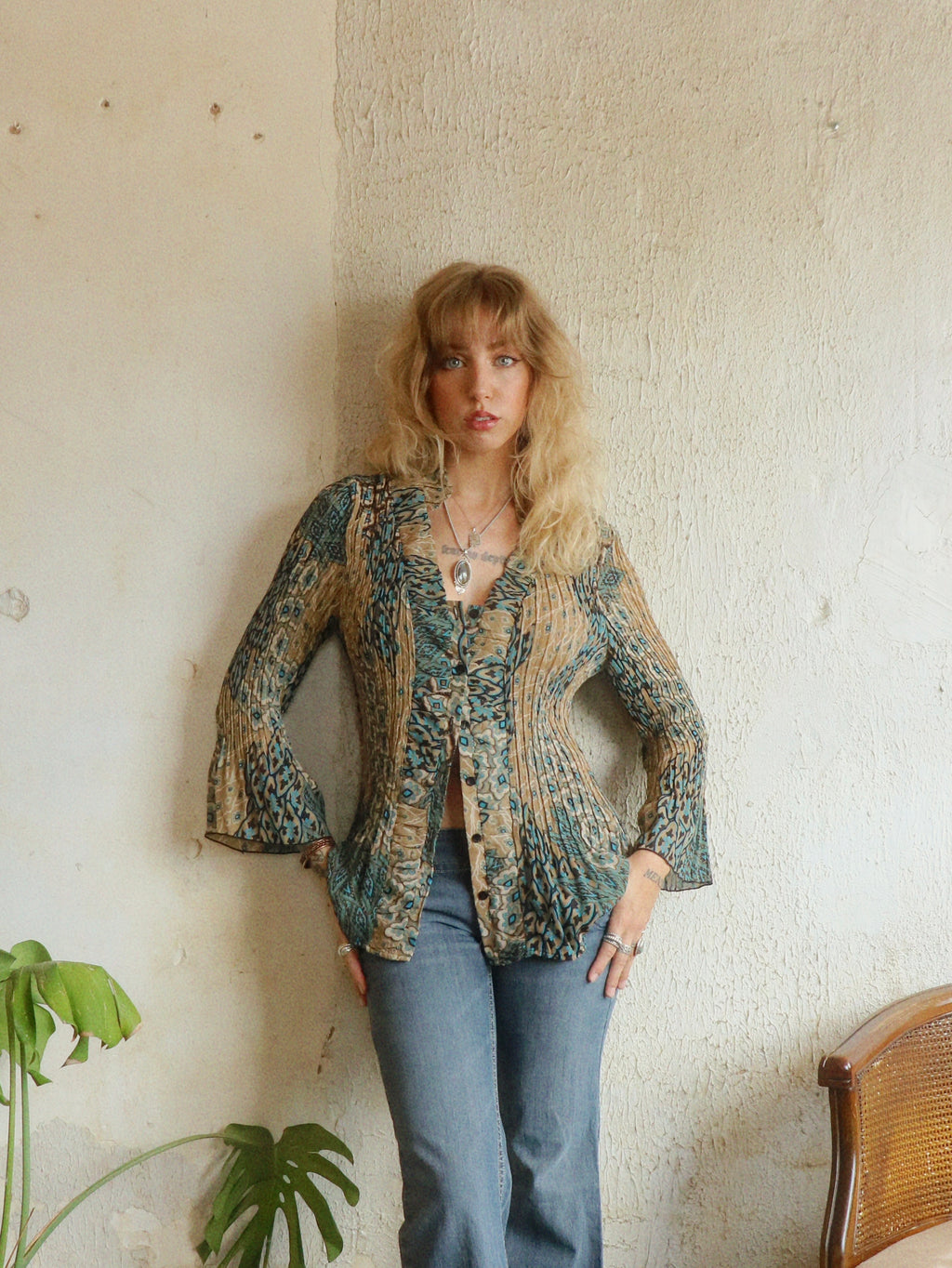 Y2K Ruffle Pleated Blouse - Size Large